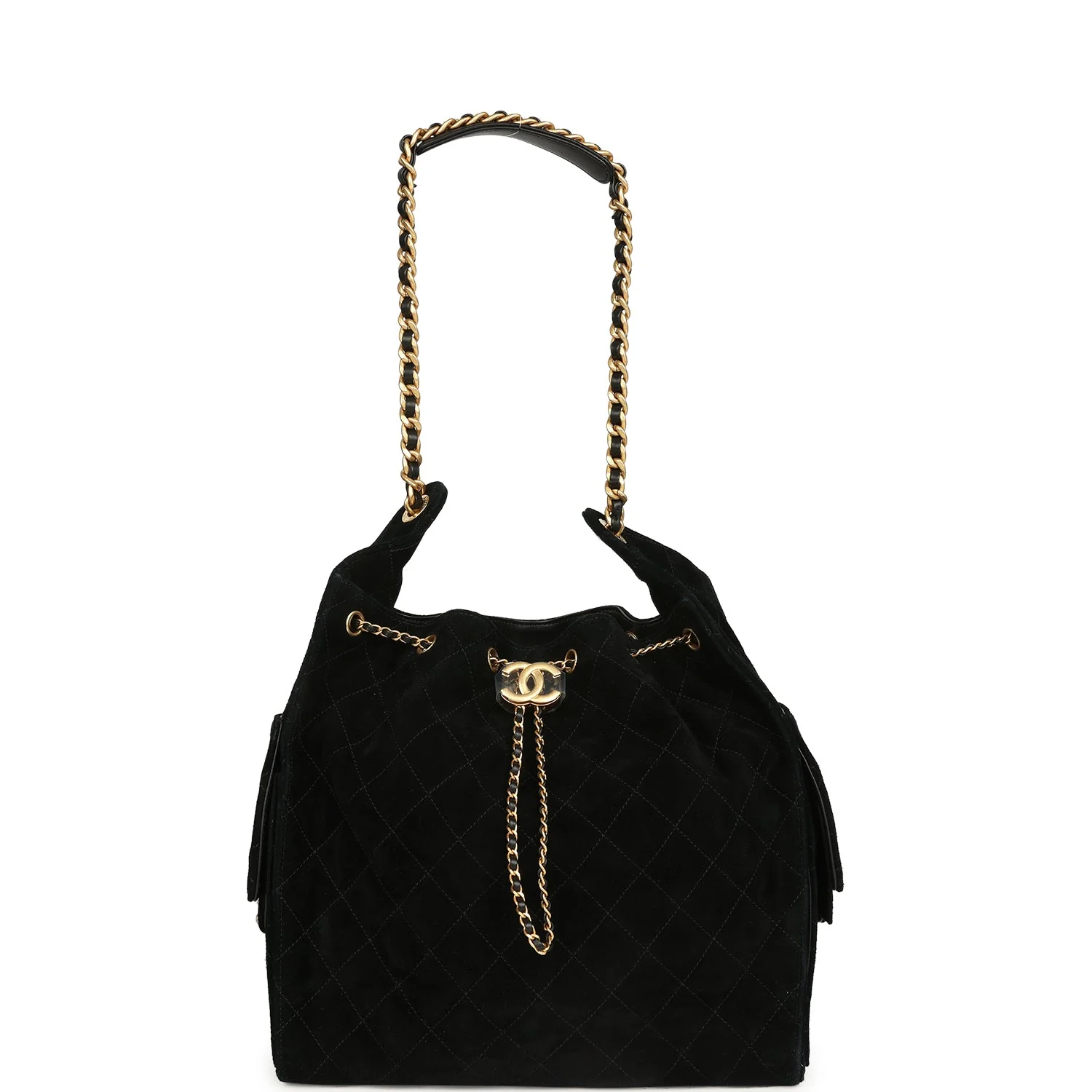 Chanel Medium 25 Hobo Bag Black Suede Antique Gold Hardware