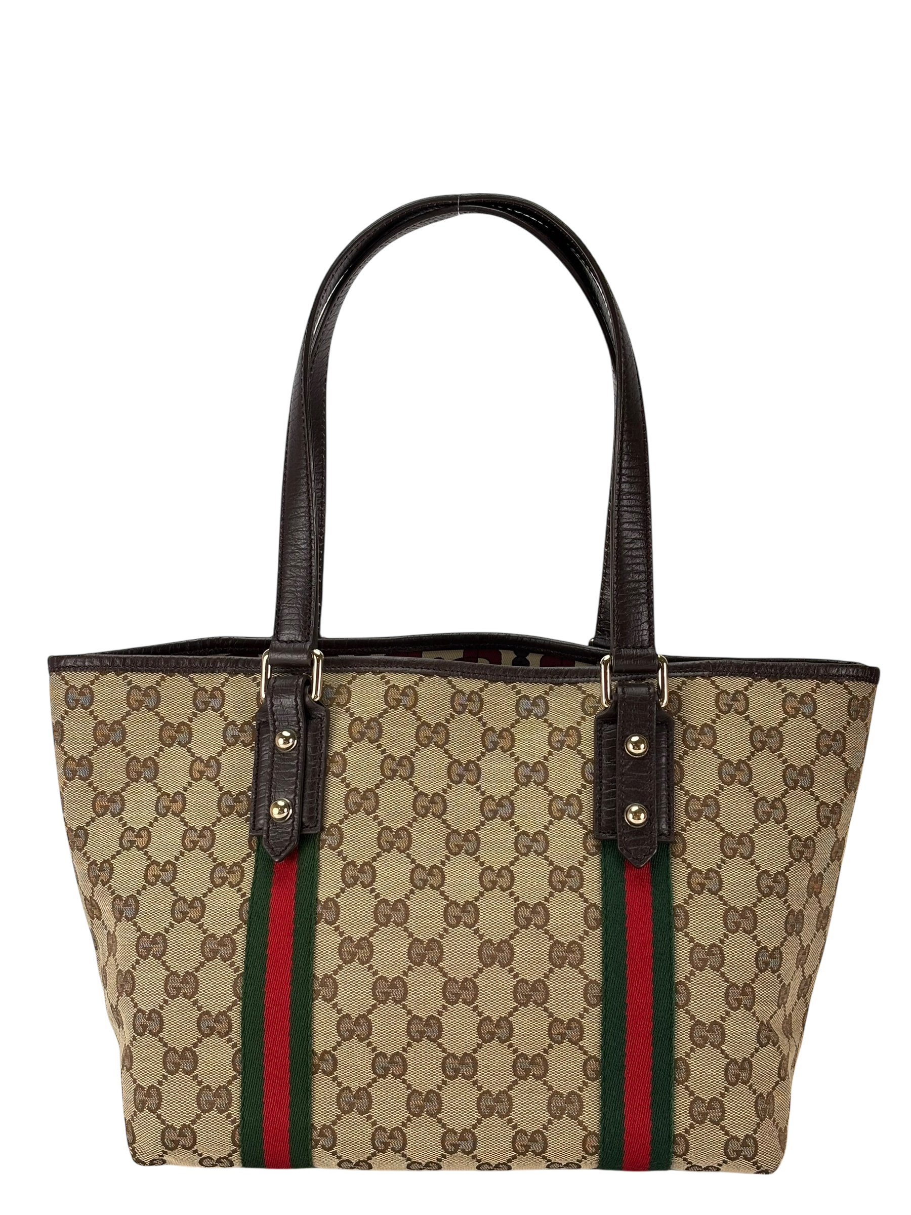 GUCCI - Sherry Line Khaki Beige Brown Canvas Tote Bag Shoulder Bag