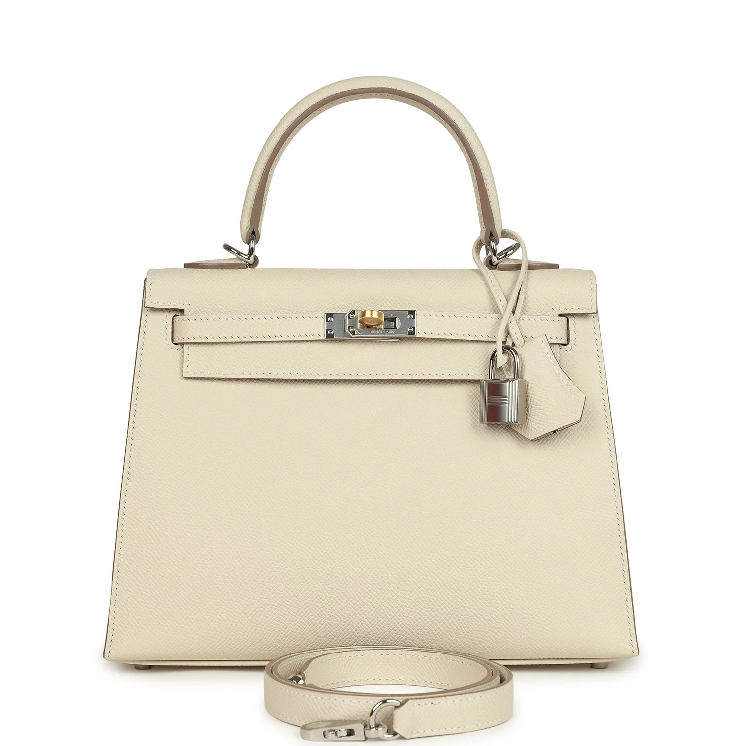 Hermes Kelly Sellier 25 Craie Epsom Electrum Hardware