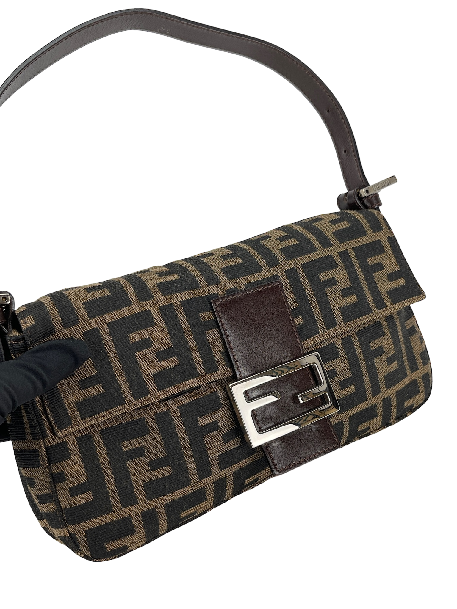 FENDI - Brown Zucca Baguette Handbag Silver Hardware