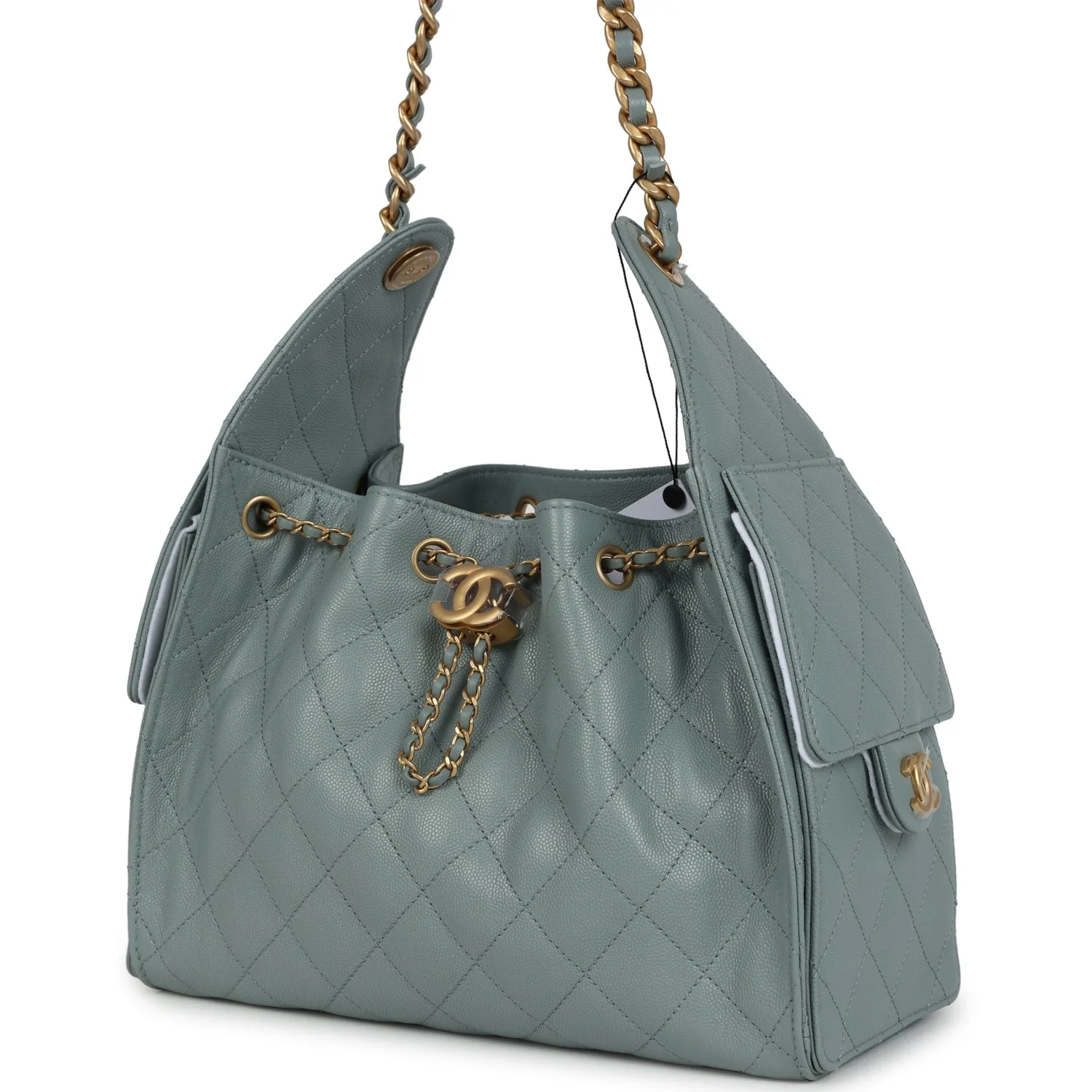 Chanel Small 25 Hobo Bag Green Caviar Antique Gold Hardware