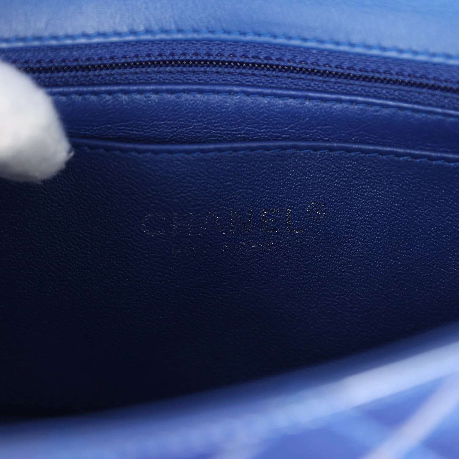 Pre-owned Chanel Mini Rectangular Flap Bag Blue Patent Ruthenium Hardware