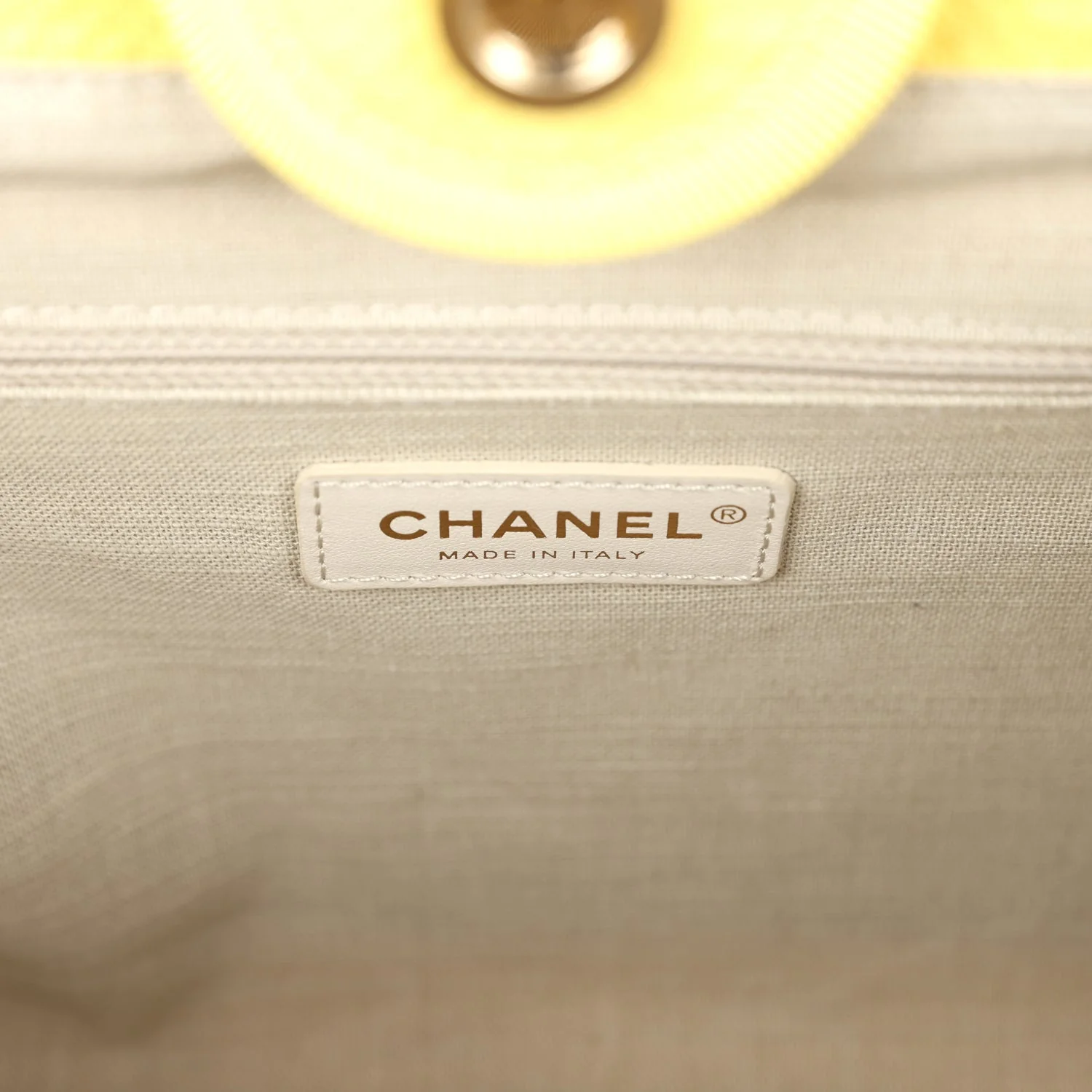 Chanel Small Deauville Shopping Tote Yellow Canvas Light Gold Hardware