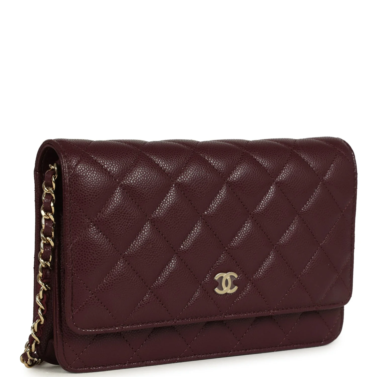 Chanel Wallet On Chain WOC Dark Burgundy Shiny Caviar Light Gold Hardware