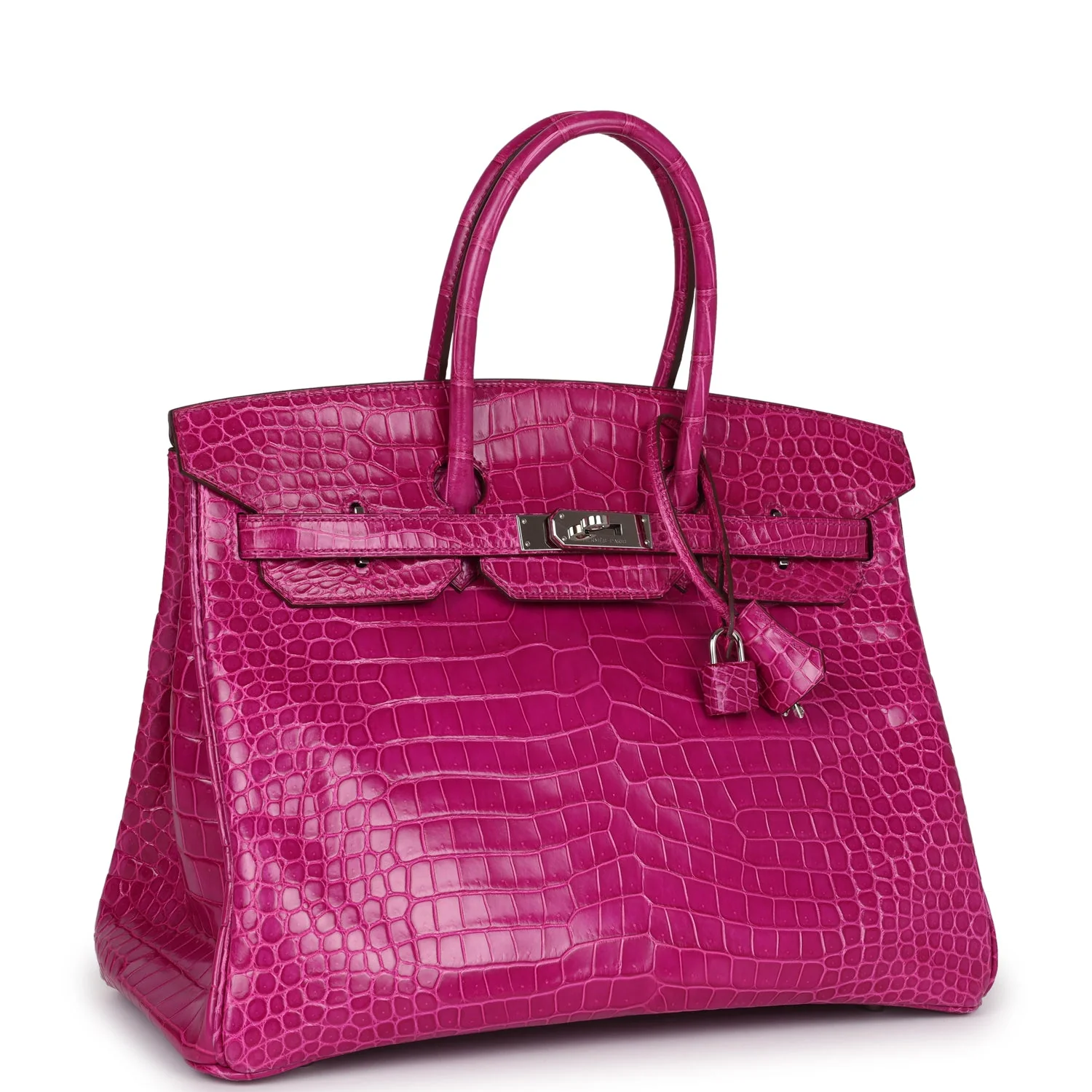 Pre-owned Hermes Birkin 35 Rose Scheherazade Shiny Porosus Crocodile Palladium Hardware
