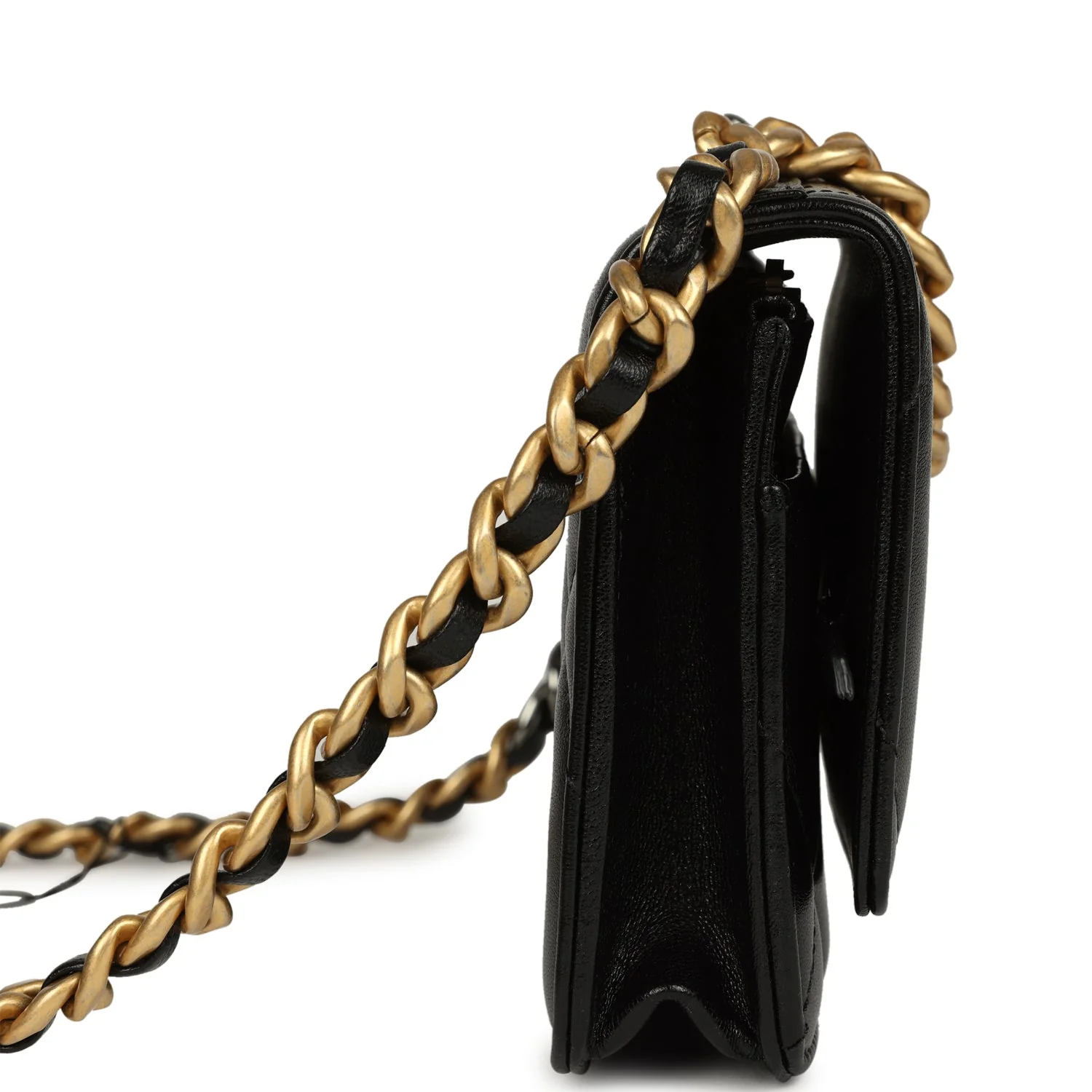 Chanel 19 Wallet On Chain Black Shiny Lambskin Mixed Metal Hardware