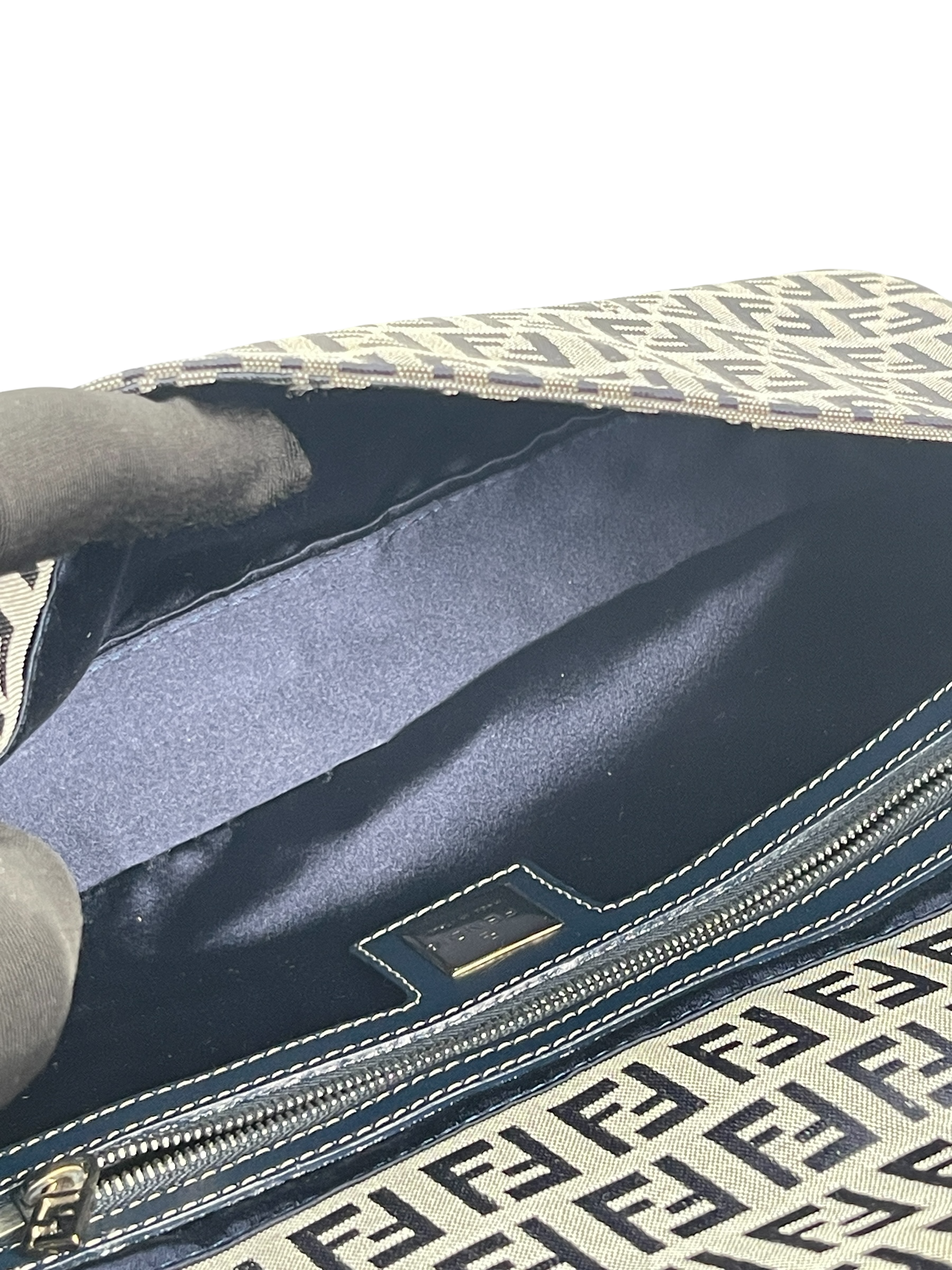 FENDI - Small Navy Canvas Zucchino Mamma Baguette Sliver Hardware