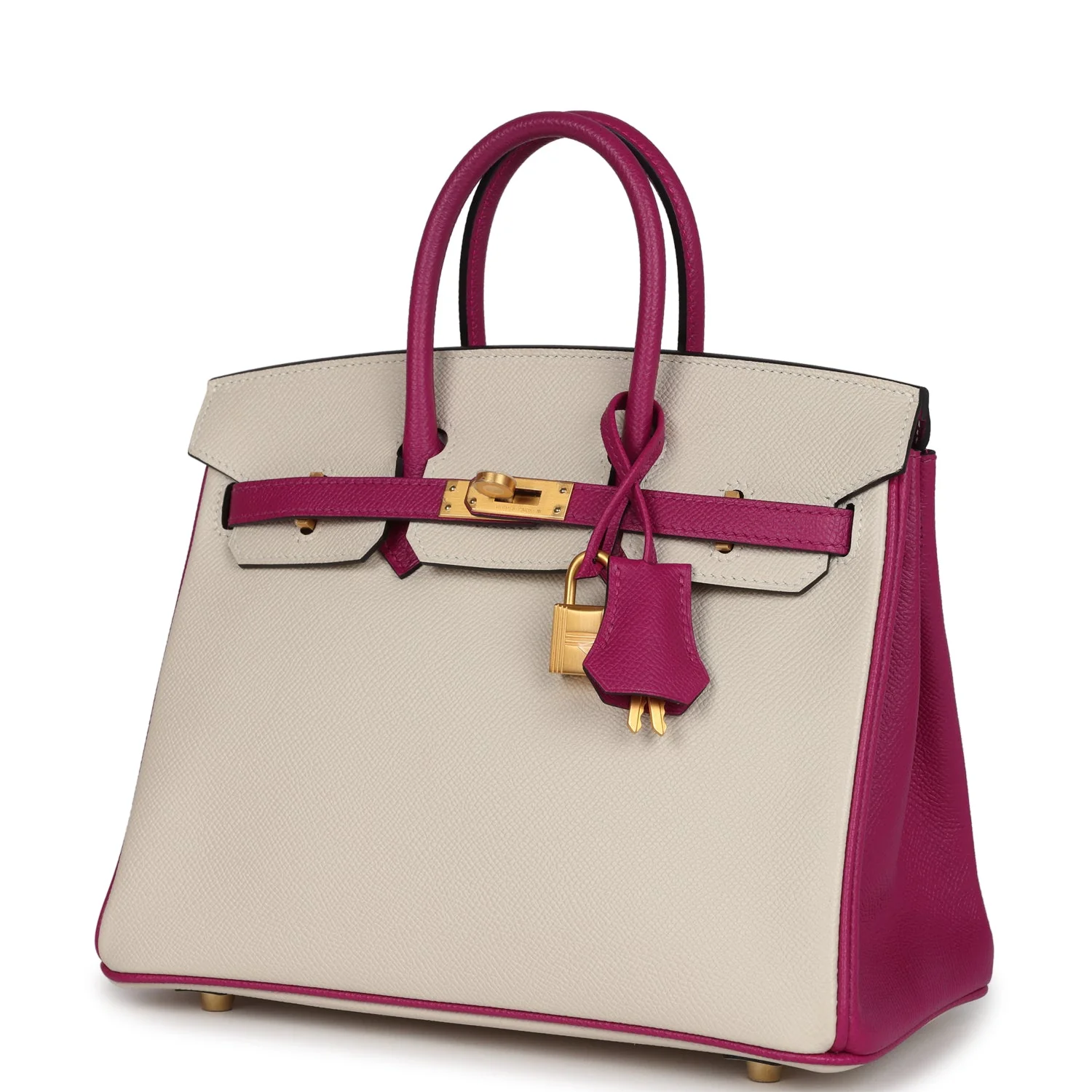 Hermes Special Order (HSS) Birkin 25 Craie and Rose Pourpre Epsom Brushed Gold Hardware