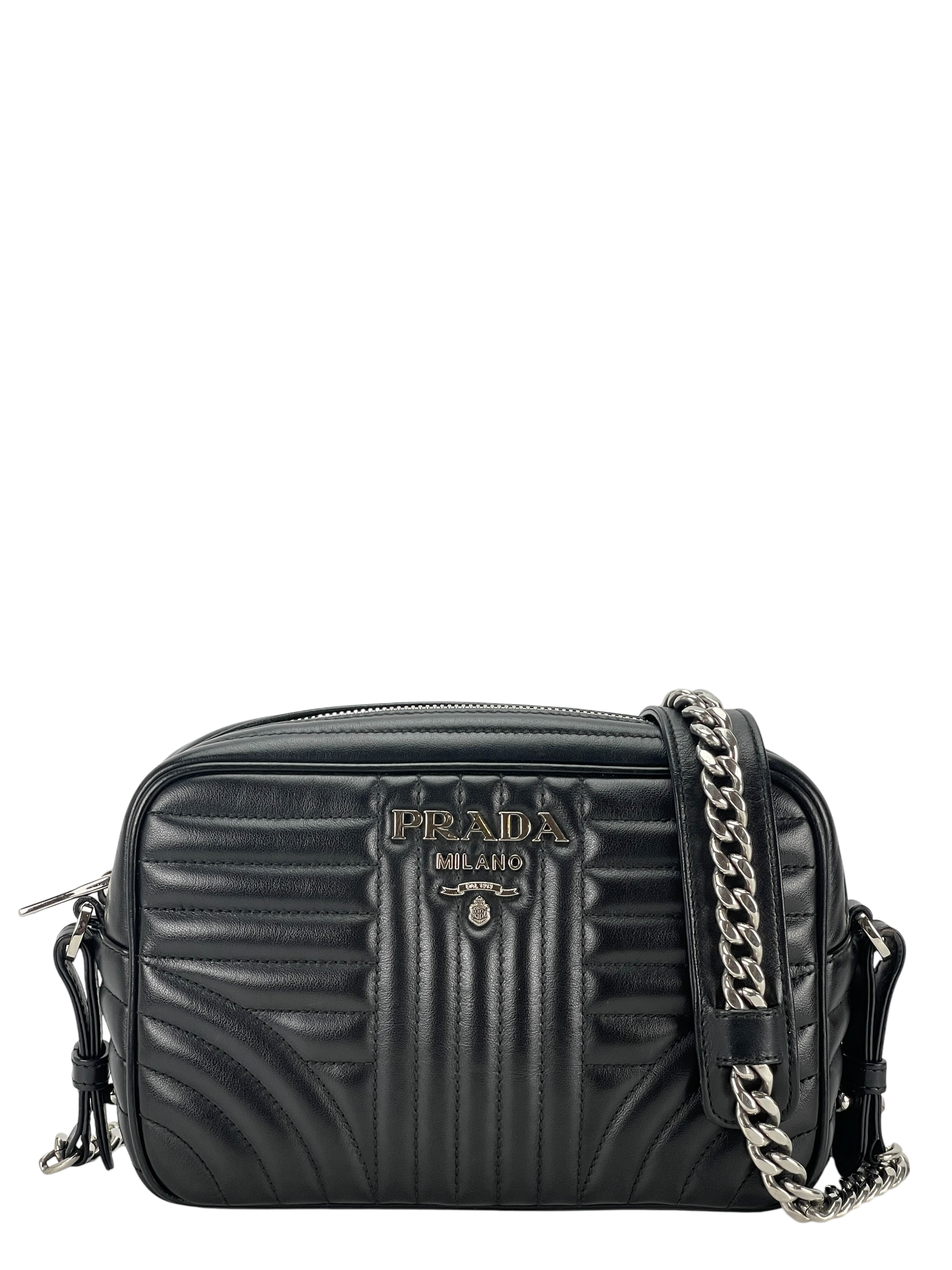 PRADA - Black Calfskin Soft Diagramme Camera Bag
