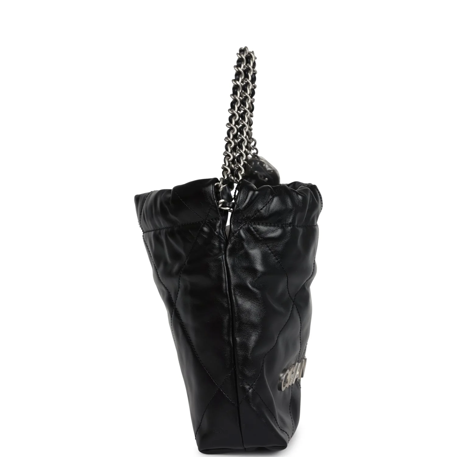 Chanel Mini 22 Bag Black Shiny Calfskin Brushed Silver Hardware