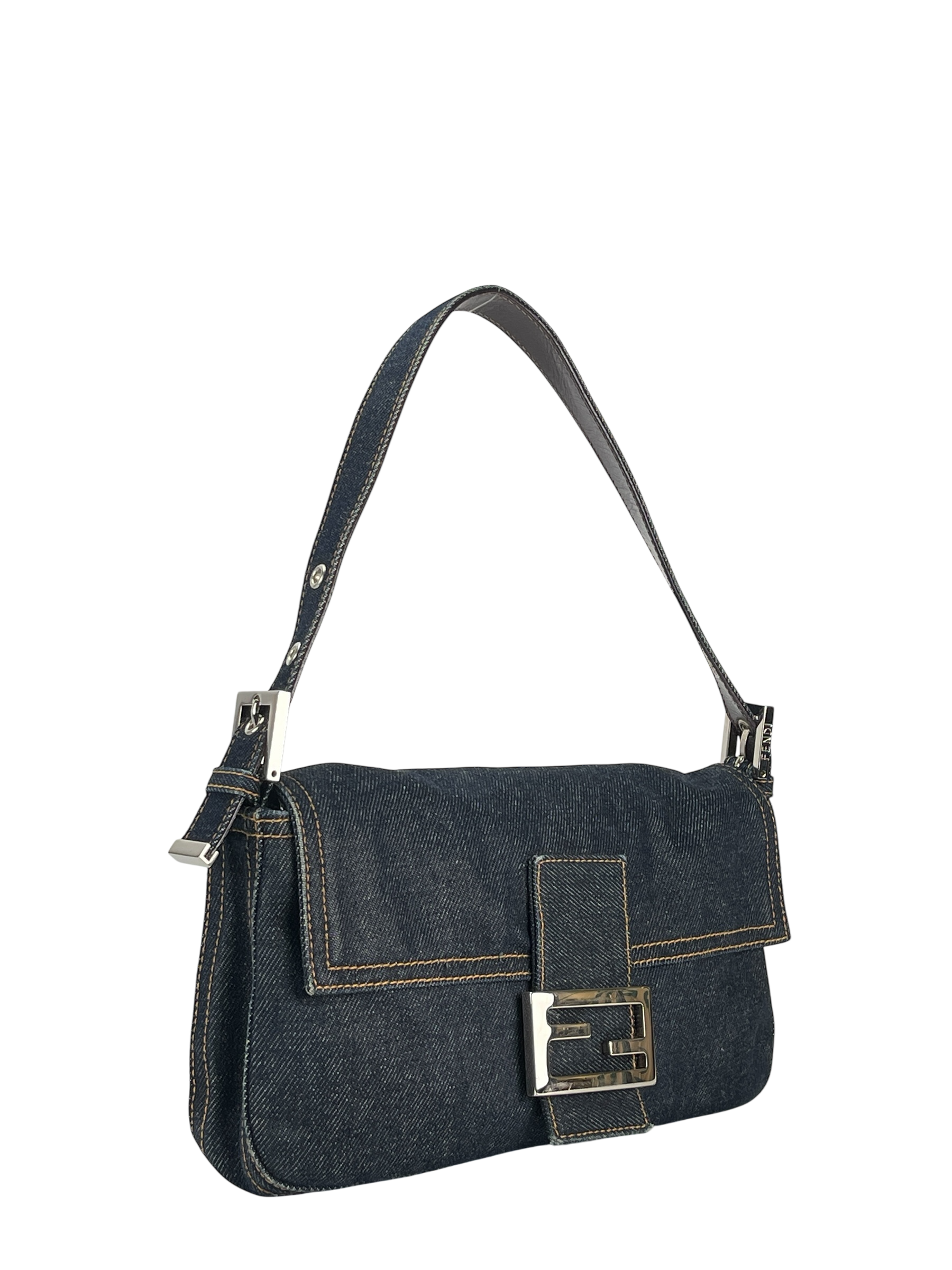 FENDI - Small Mamma Baguette Bag Denim Navy Sliver Hardware