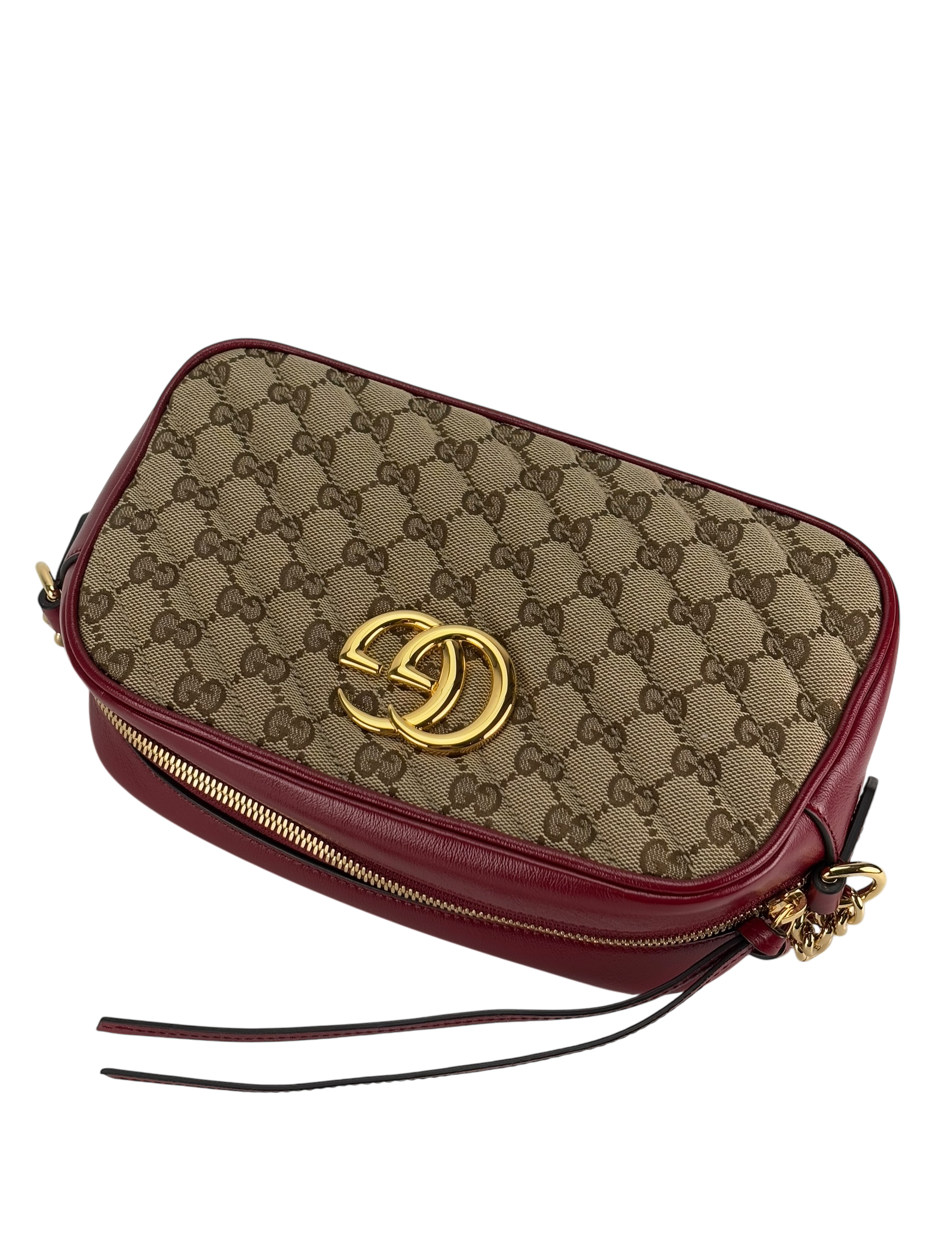 GUCCI - Brown Red GG Canvas Marmont Crossbody Bag