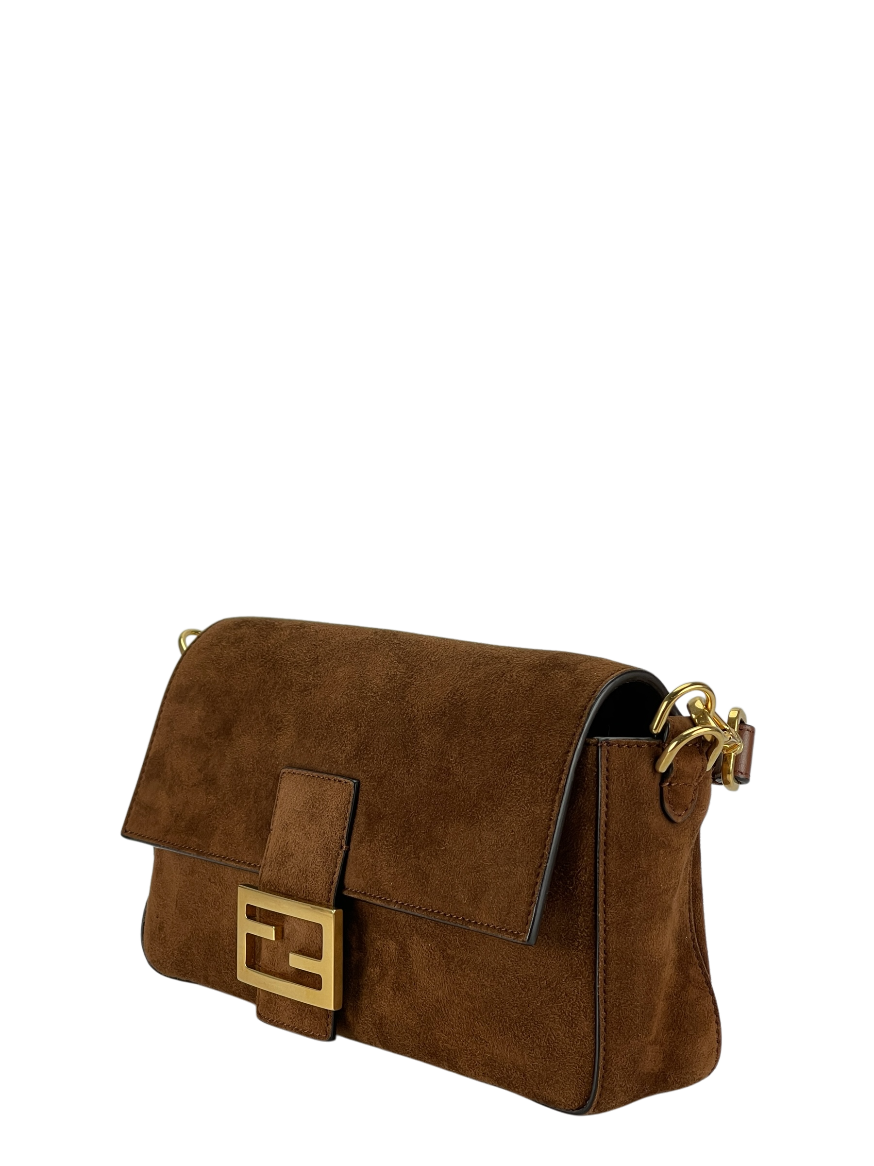 FENDI - Brown Suede Baguette Bag