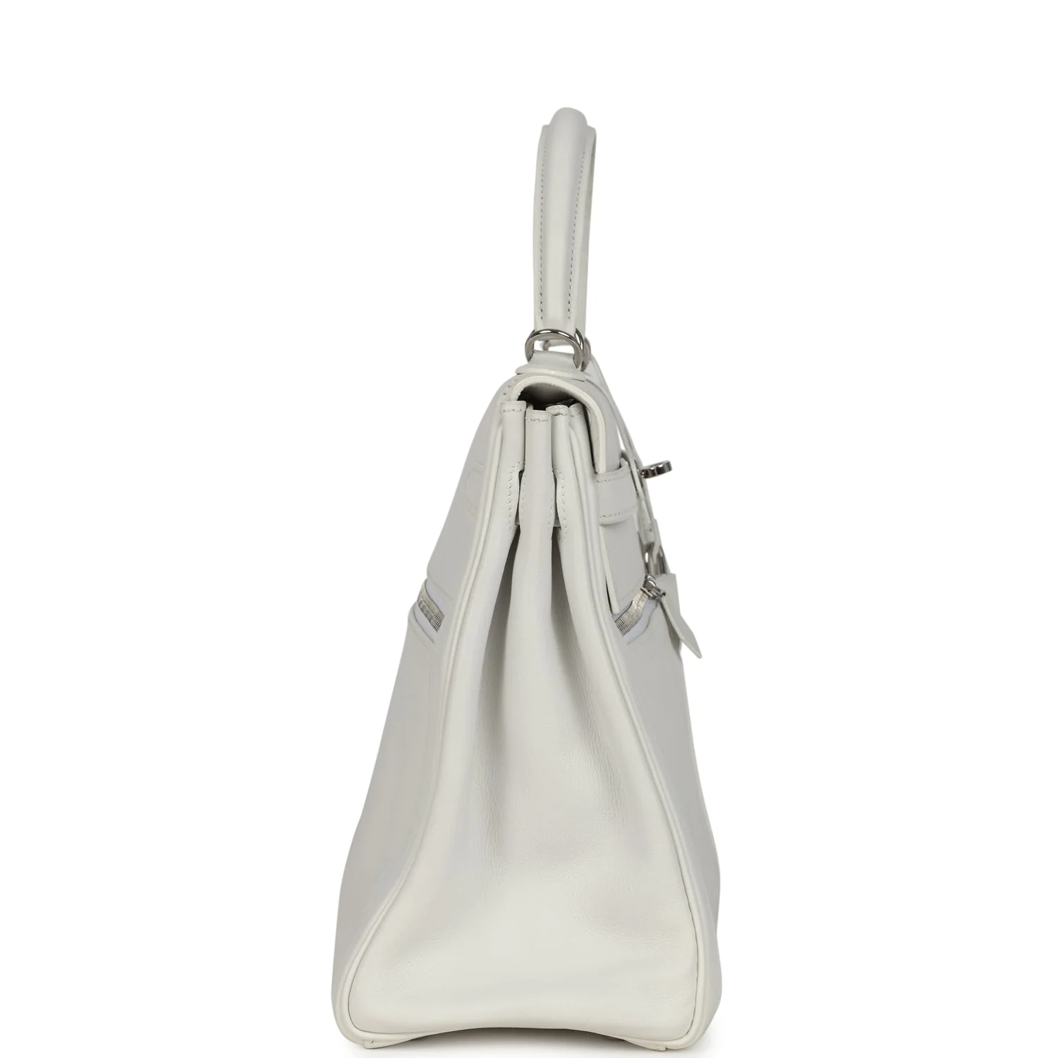 Pre-owned Hermes Kelly Lakis 35 White Swift Palladium Hardware