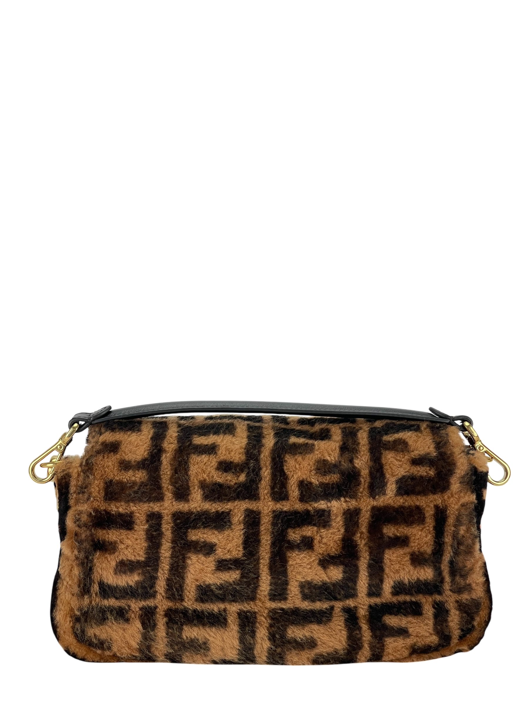 FENDI - Baguette Shoulder Bag Brown Zucca Shearling and Leather