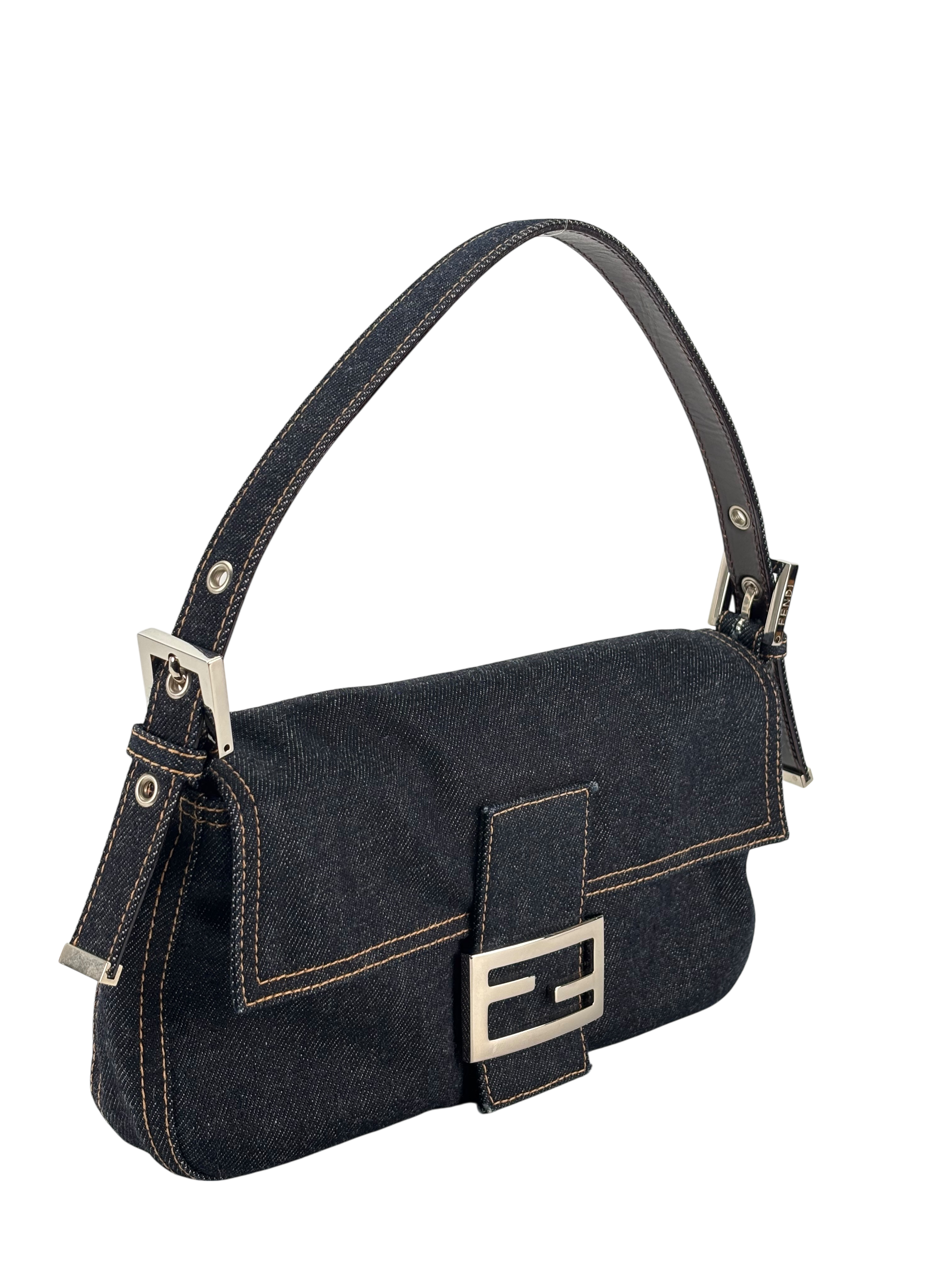 FENDI - Small Baguette Bag Denim Navy Sliver Hardware