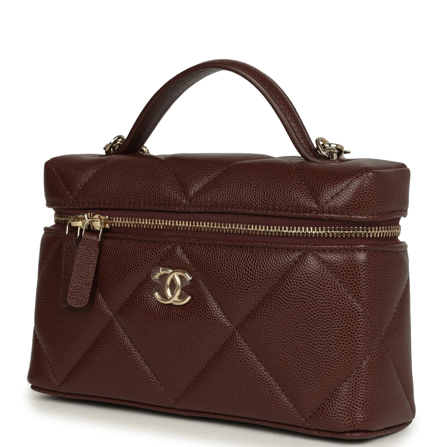 Chanel Top Handle Slim Vanity Case with Chain Dark Brown Shiny Caviar Light Gold Hardware