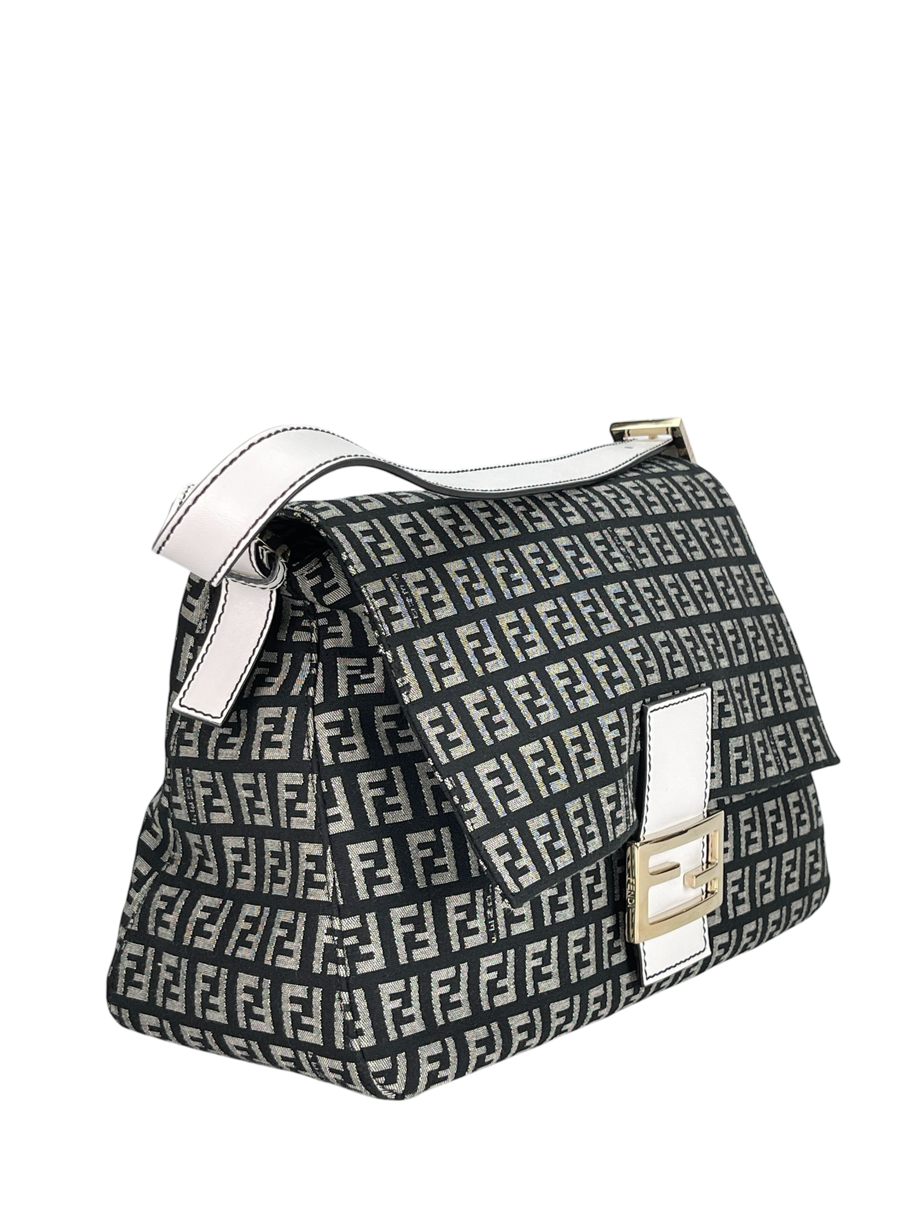 FENDI - Navy Canvas Mamma Baguette Cloth Handbag Gold Hardware