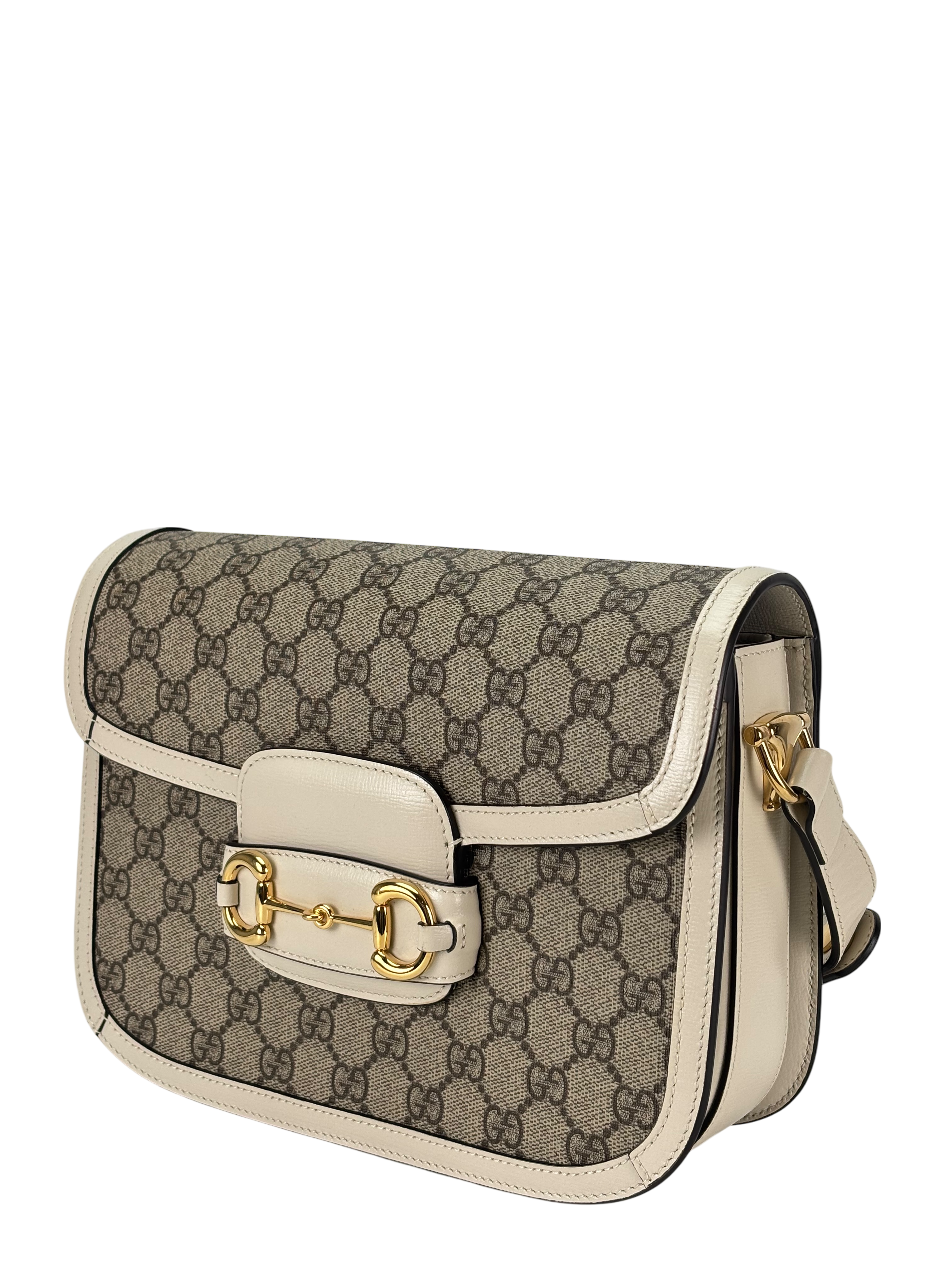 GUCCI - 1955 Horsebit Shoulder Bag Beige White