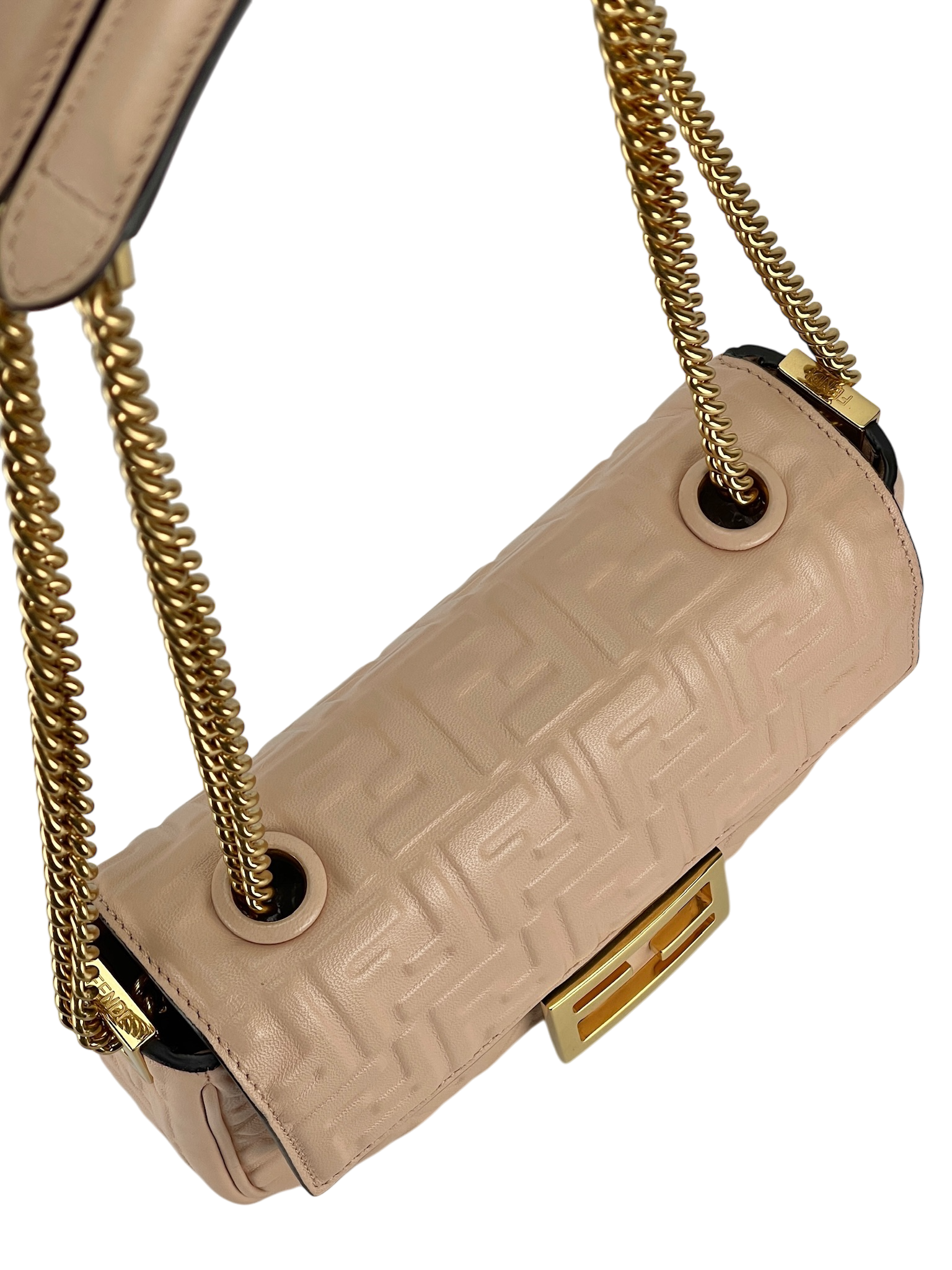 FENDI - Pink Lamskin Baguette Chain Midi Nappa Small Embossed