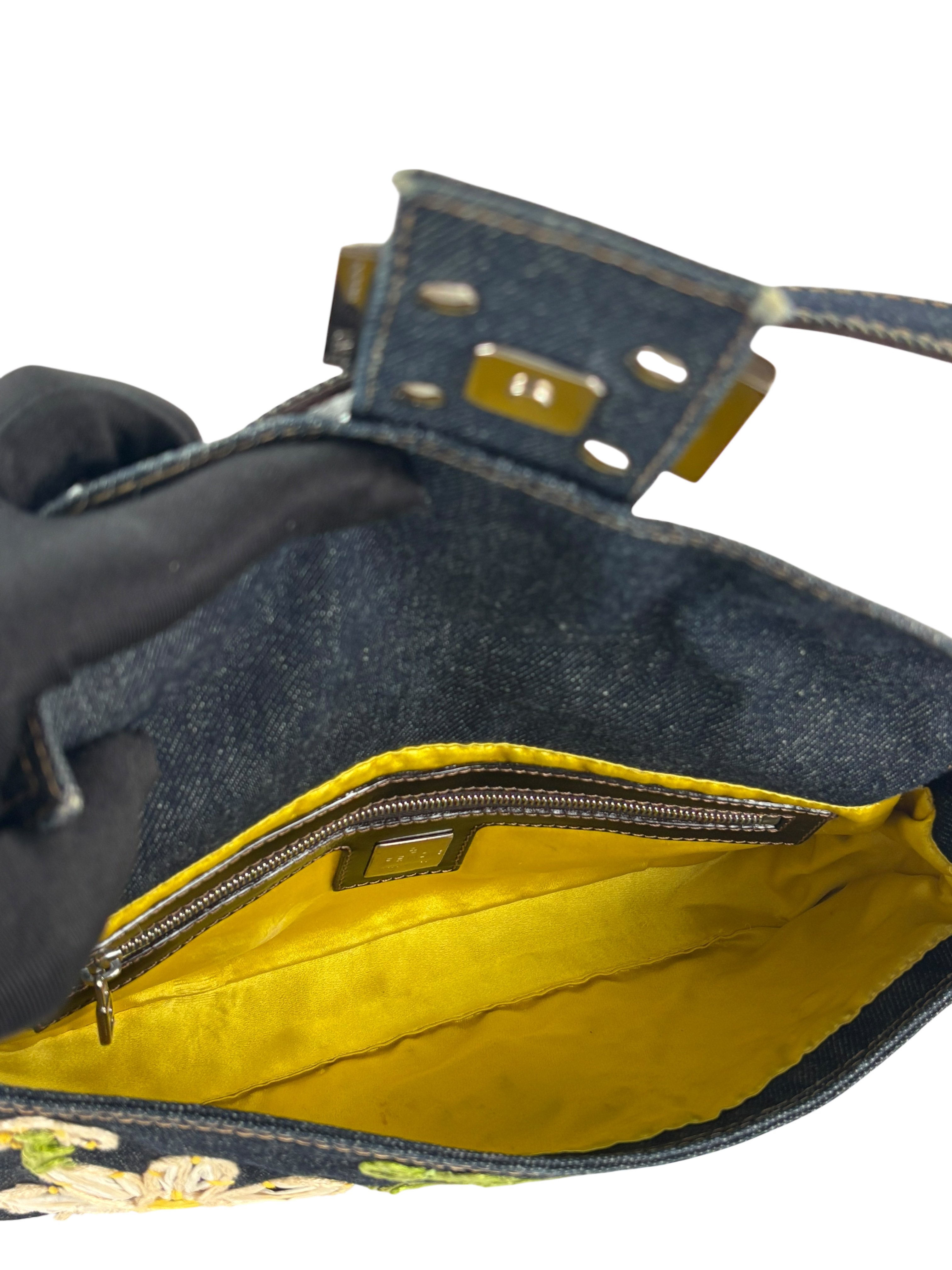 FENDI - Small Baguette Bag Denim Flower Navy