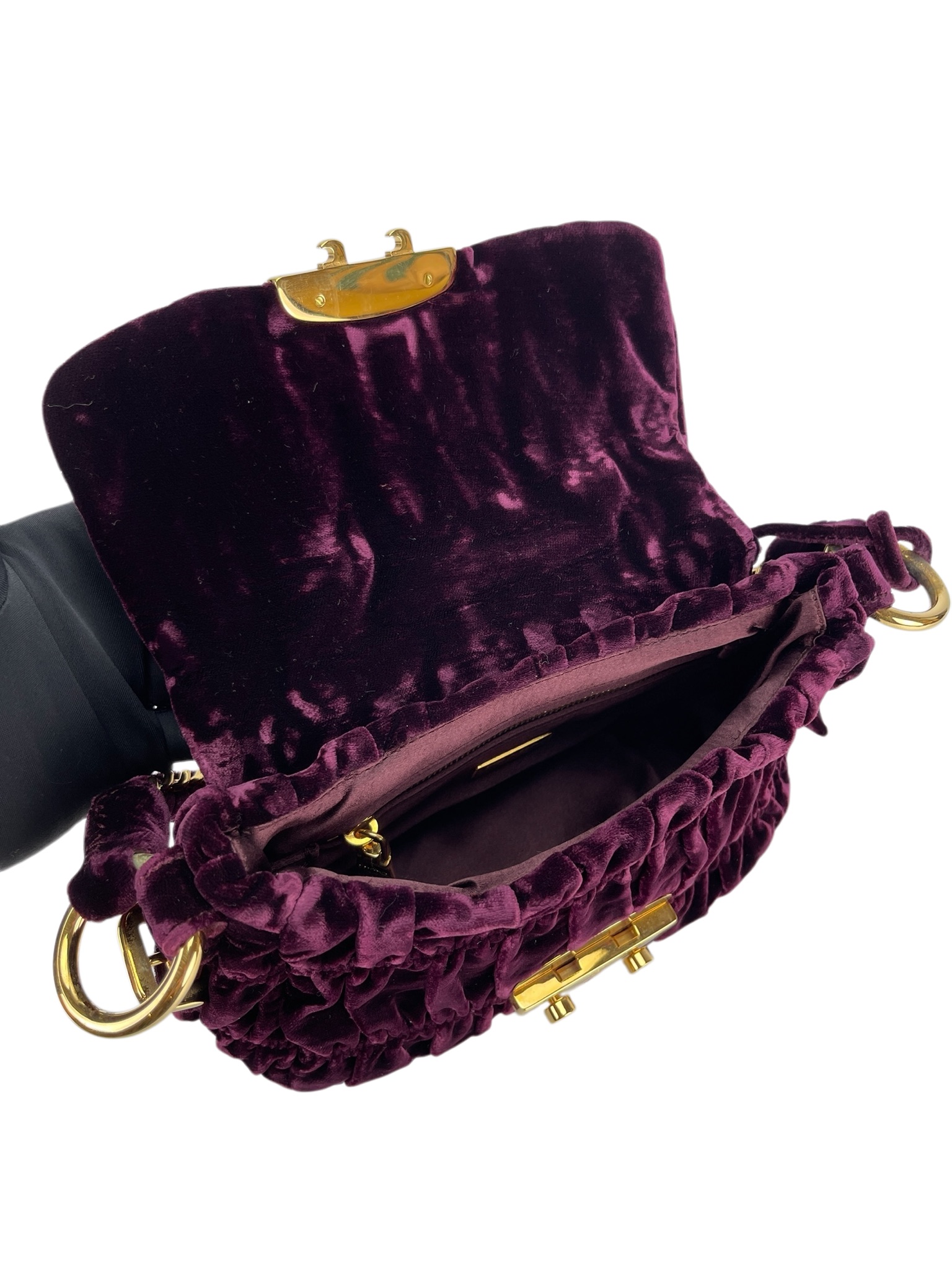 PRADA - Burgundy Velvet Chain Flap Bag