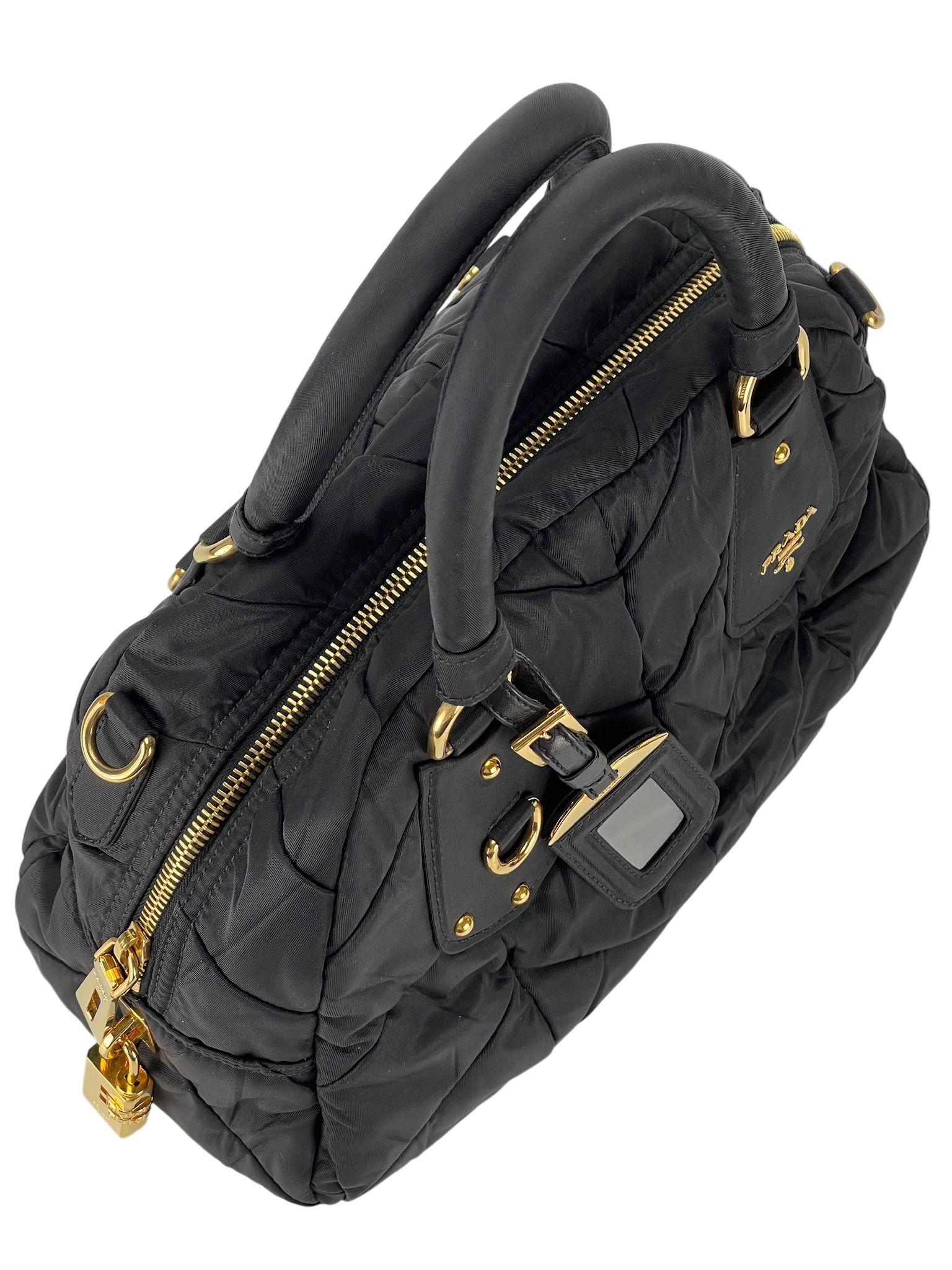 PRADA - Black Tessuto Nylon Quiltin Bauletto Bag