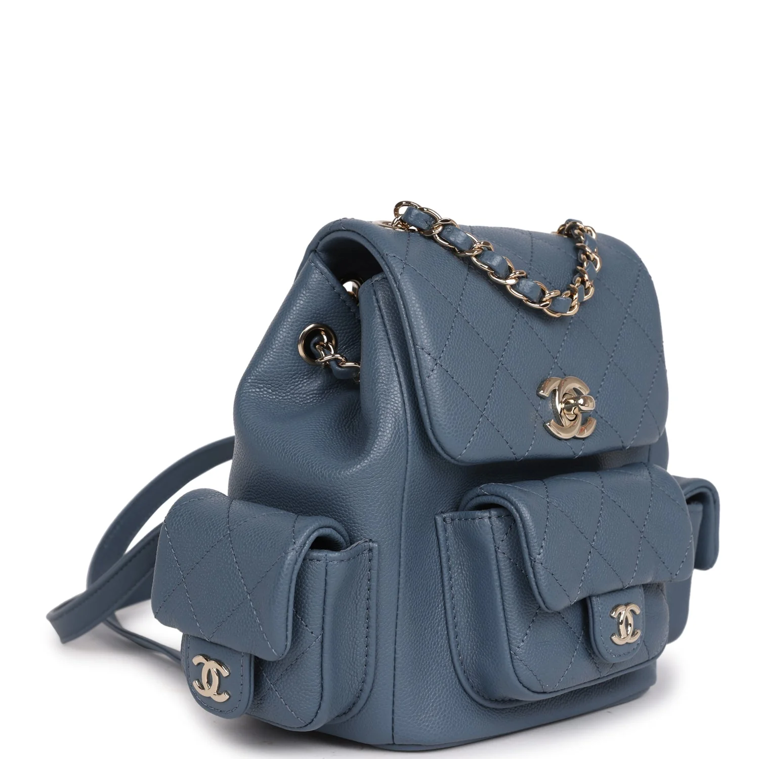 Chanel Mini Duma Backpack Blue Caviar Light Gold Hardware