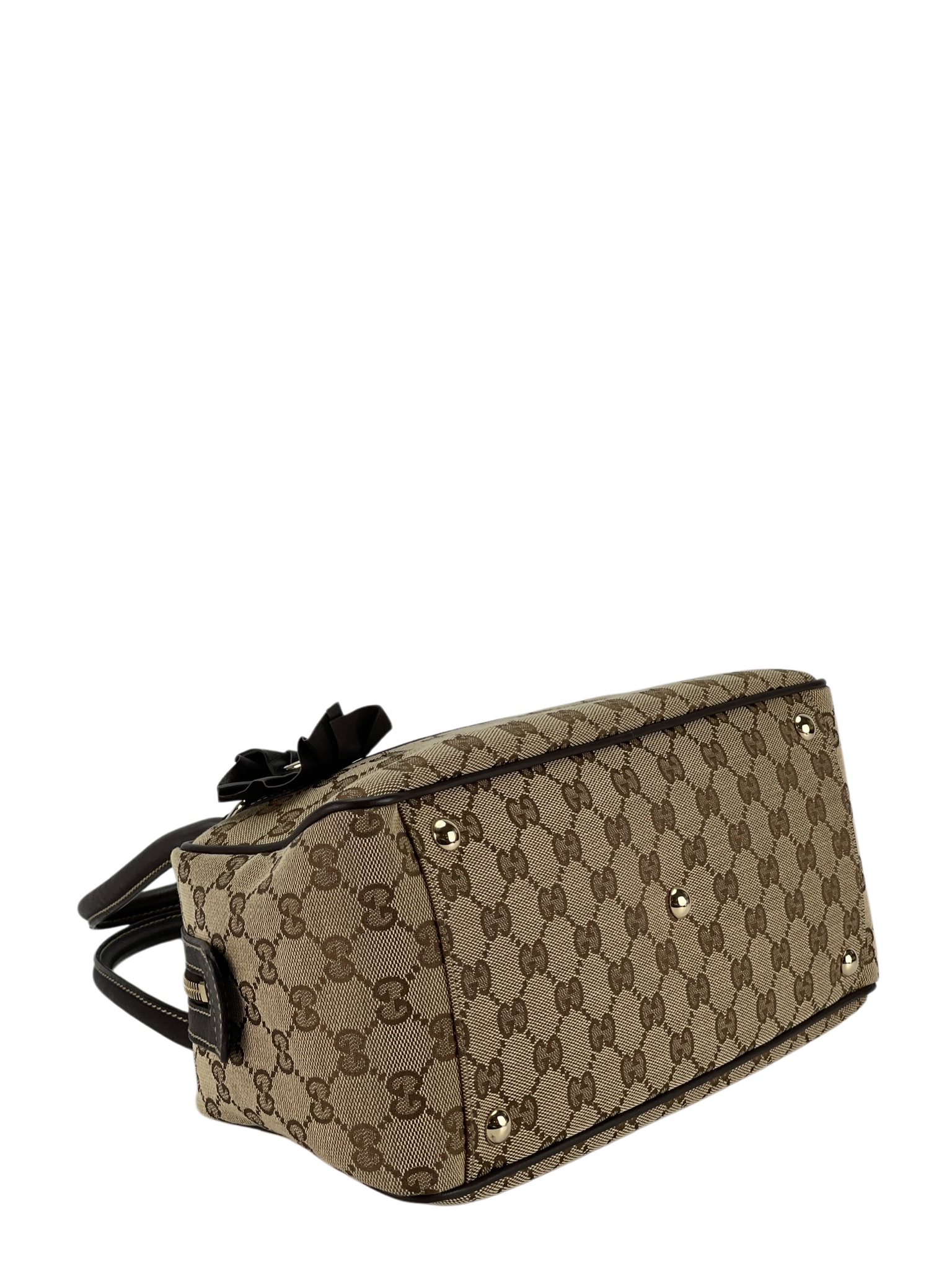 GUCCI - Beige Brown GG Canvas Trophy Boston Handbag