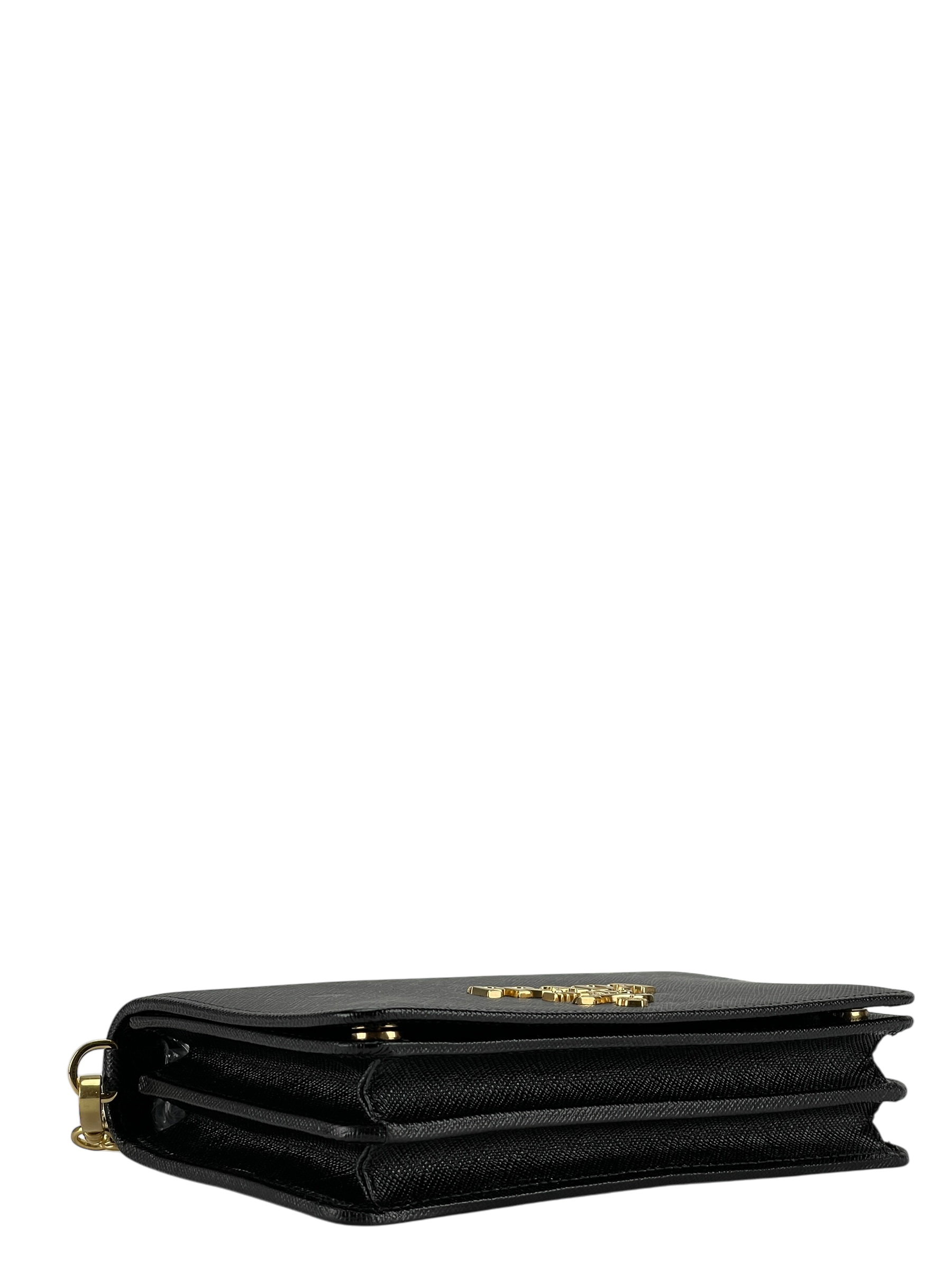 PRADA - Black Calfskin Leather Saffiano Chain Shoulder Bag Gold Hardware