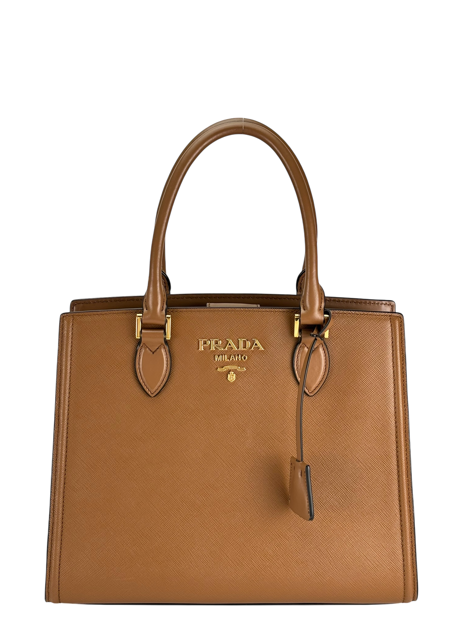PRADA - Brown Calfskin Saffiano 2Way Hand Shoulder Bag