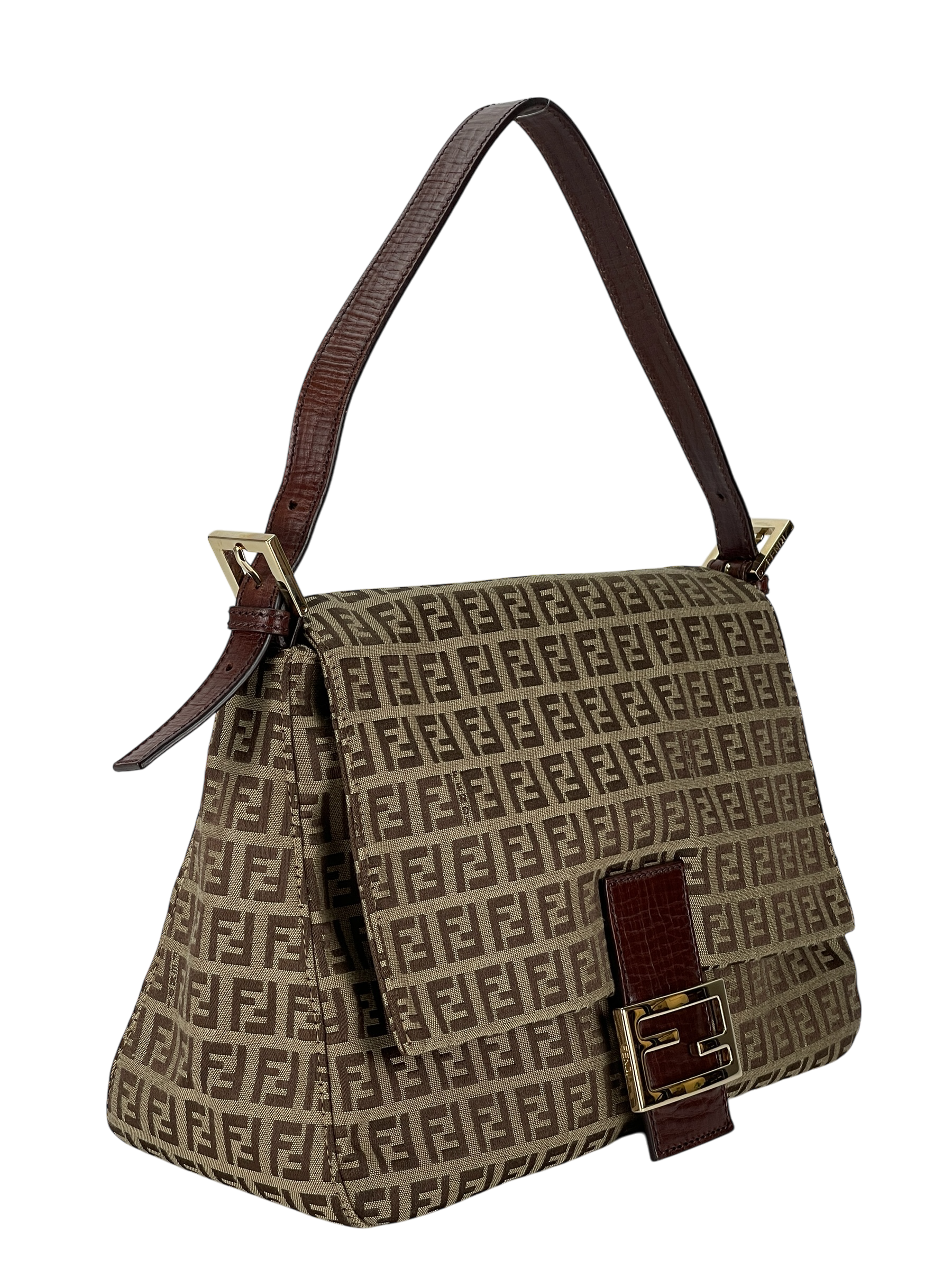 FENDI - Beige Zucca Mamma Baguette Handbag Gold Hardware