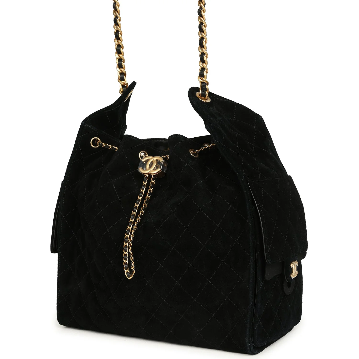 Chanel Medium 25 Hobo Bag Black Suede Antique Gold Hardware