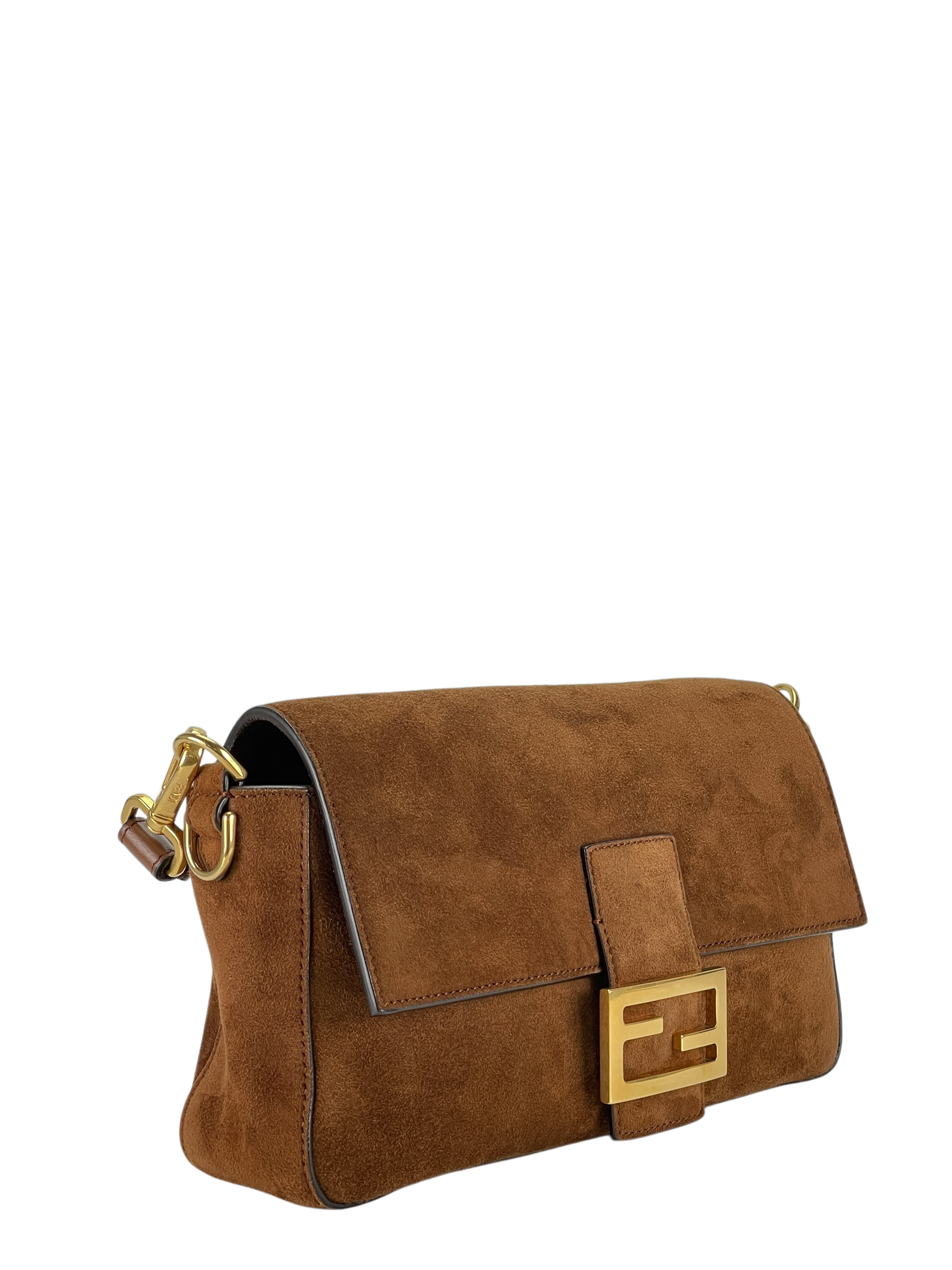 FENDI - Brown Suede Baguette Bag