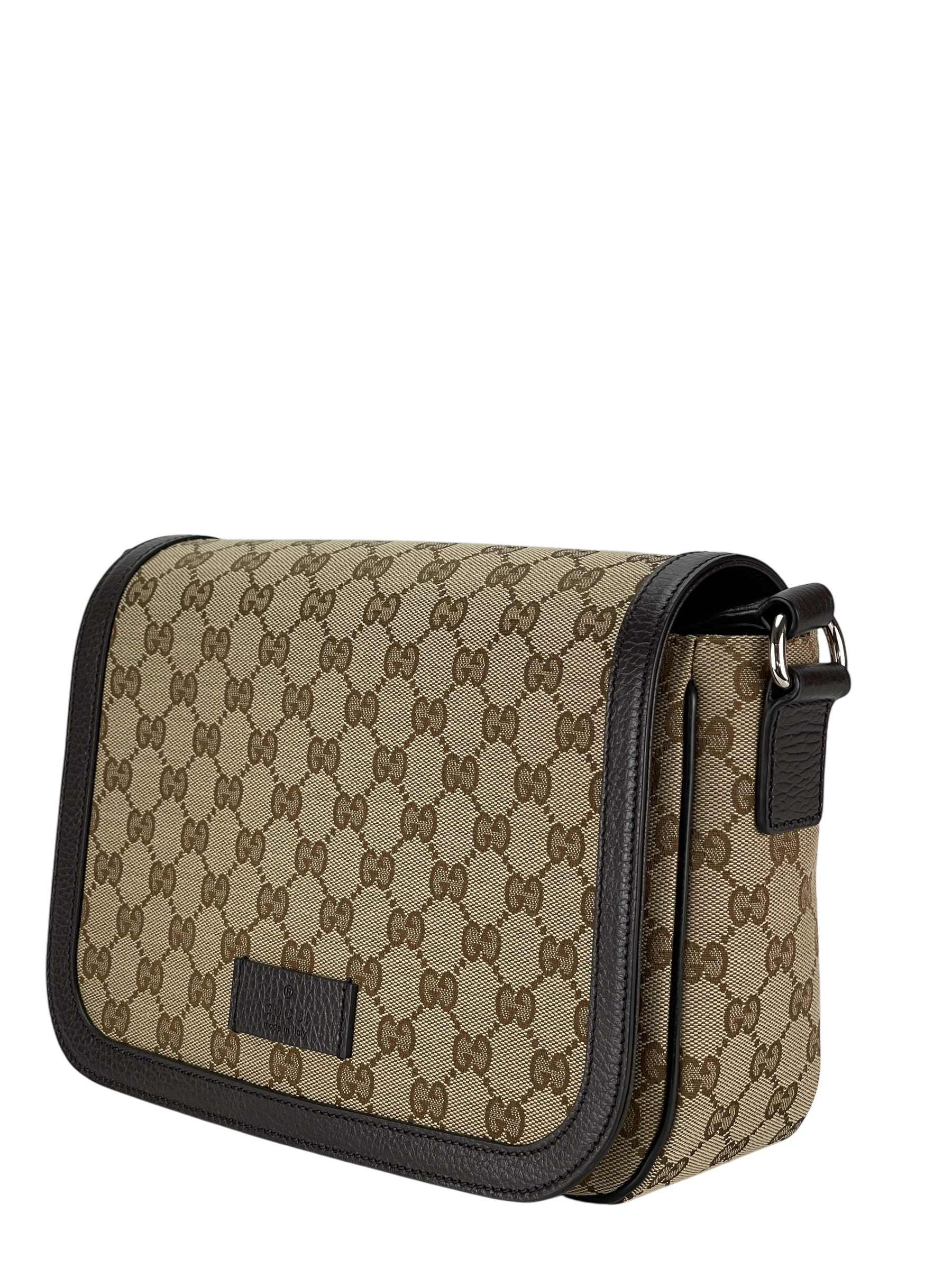 GUCCI  - Beige Brown GG Canvas Leather Flap Crossbody Bag Shoulder Bag