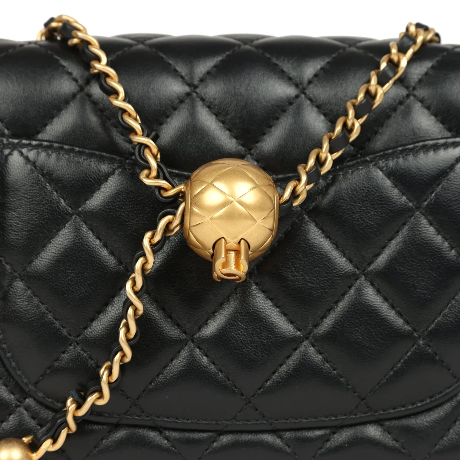 Chanel Mini Pearl Crush Square Flap Bag Black Shiny Lambskin Brushed Gold Hardware
