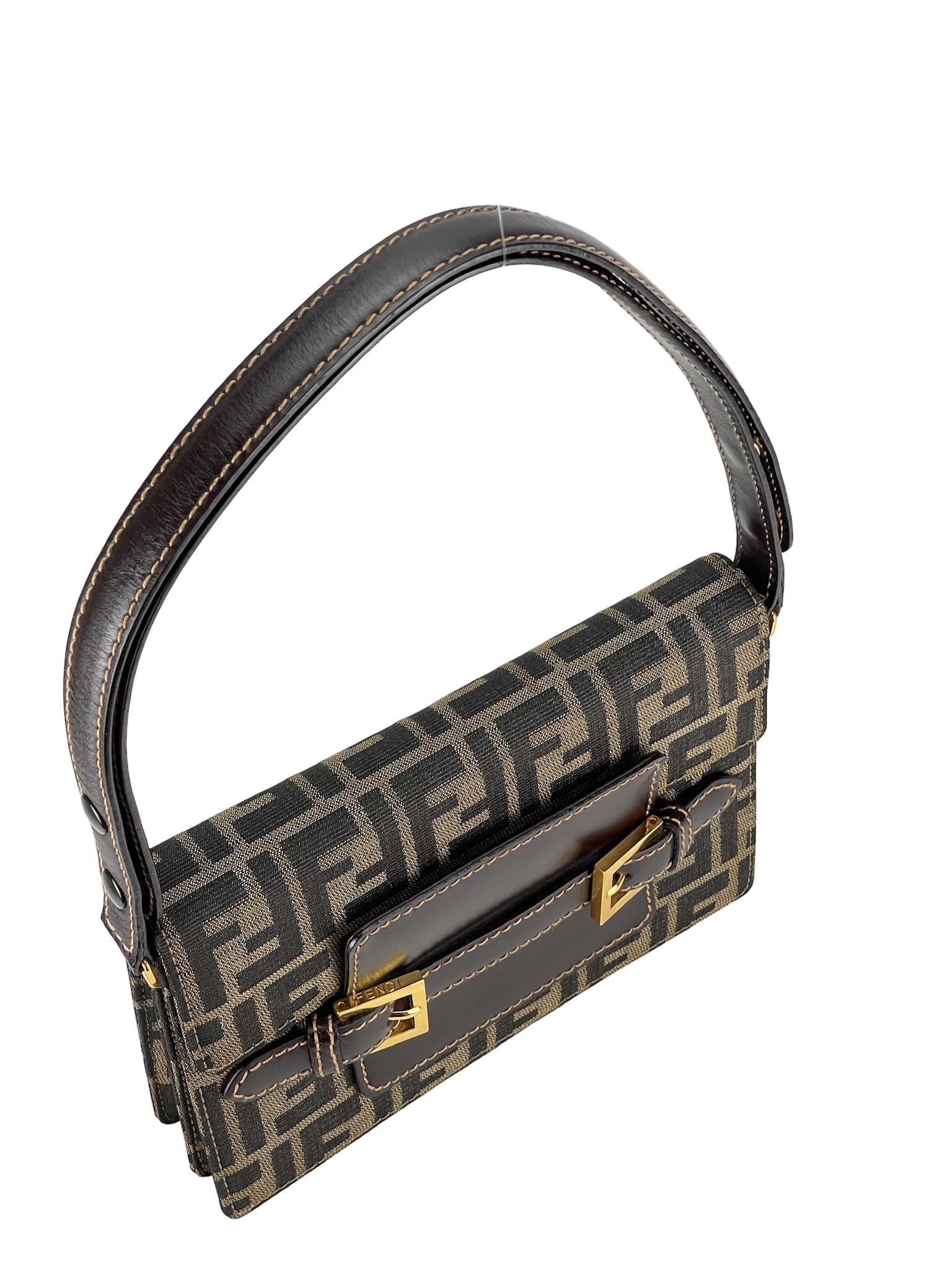 FENDI - Brown Zucca Belt Motif Shoulder Bag