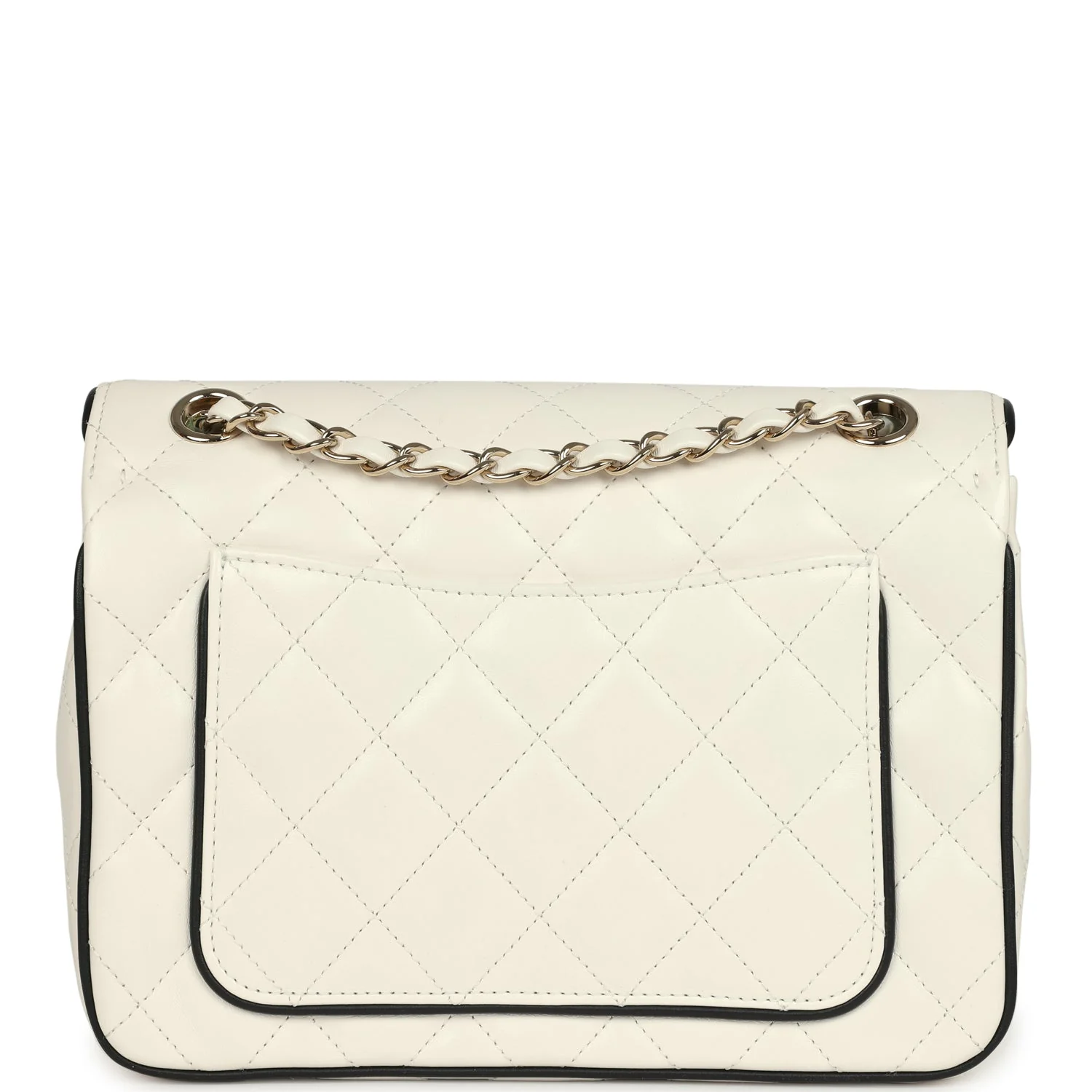 Chanel Small Graphic Frame Flap Bag White and Black Lambskin Light Gold Hardware
