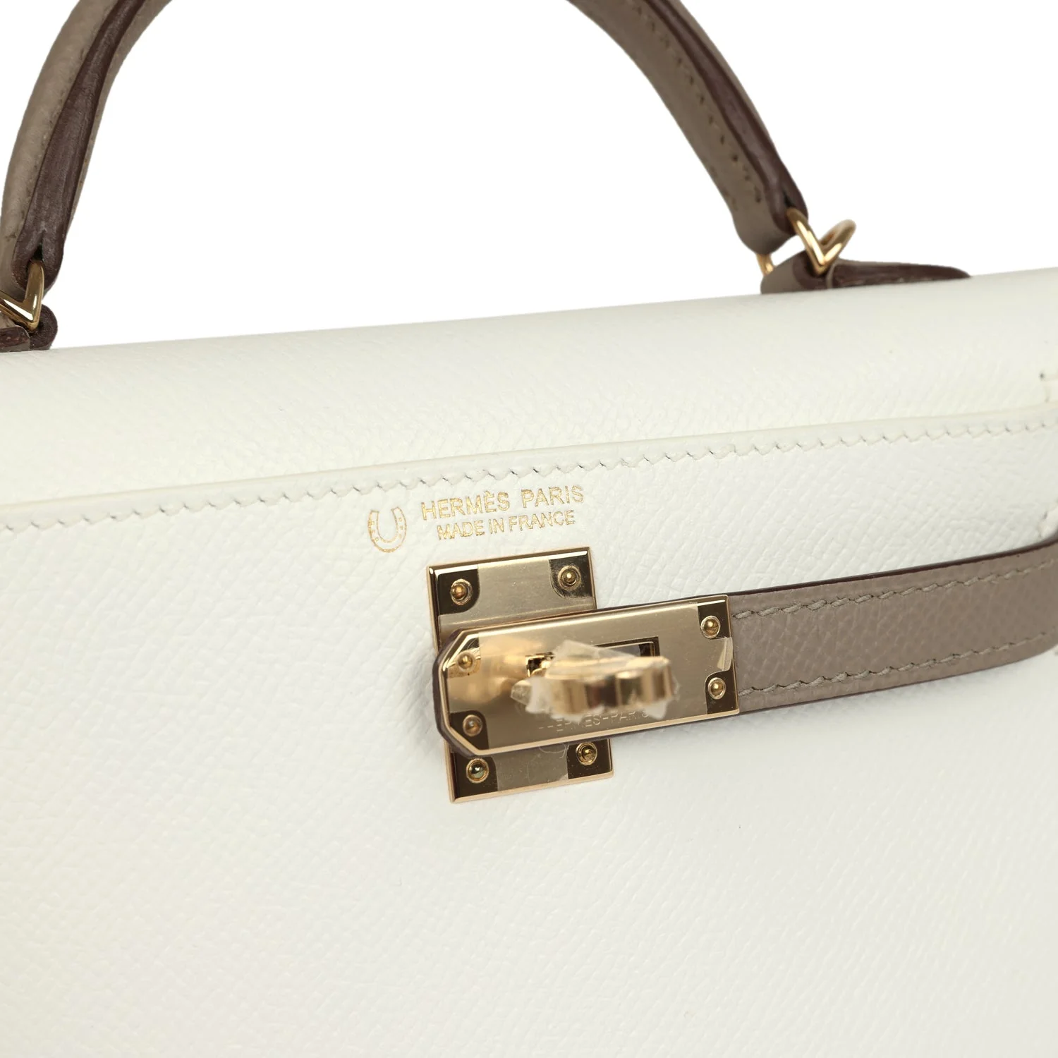Hermes Special Order (HSS) Kelly Sellier 20 White and Gris Asphalte Epsom Permabrass Hardware