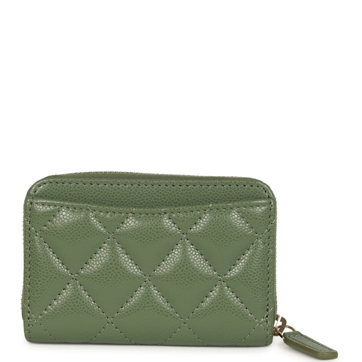 Chanel Classic Zipped Coin Purse Wallet Khaki Shiny Caviar Light Gold Hardware