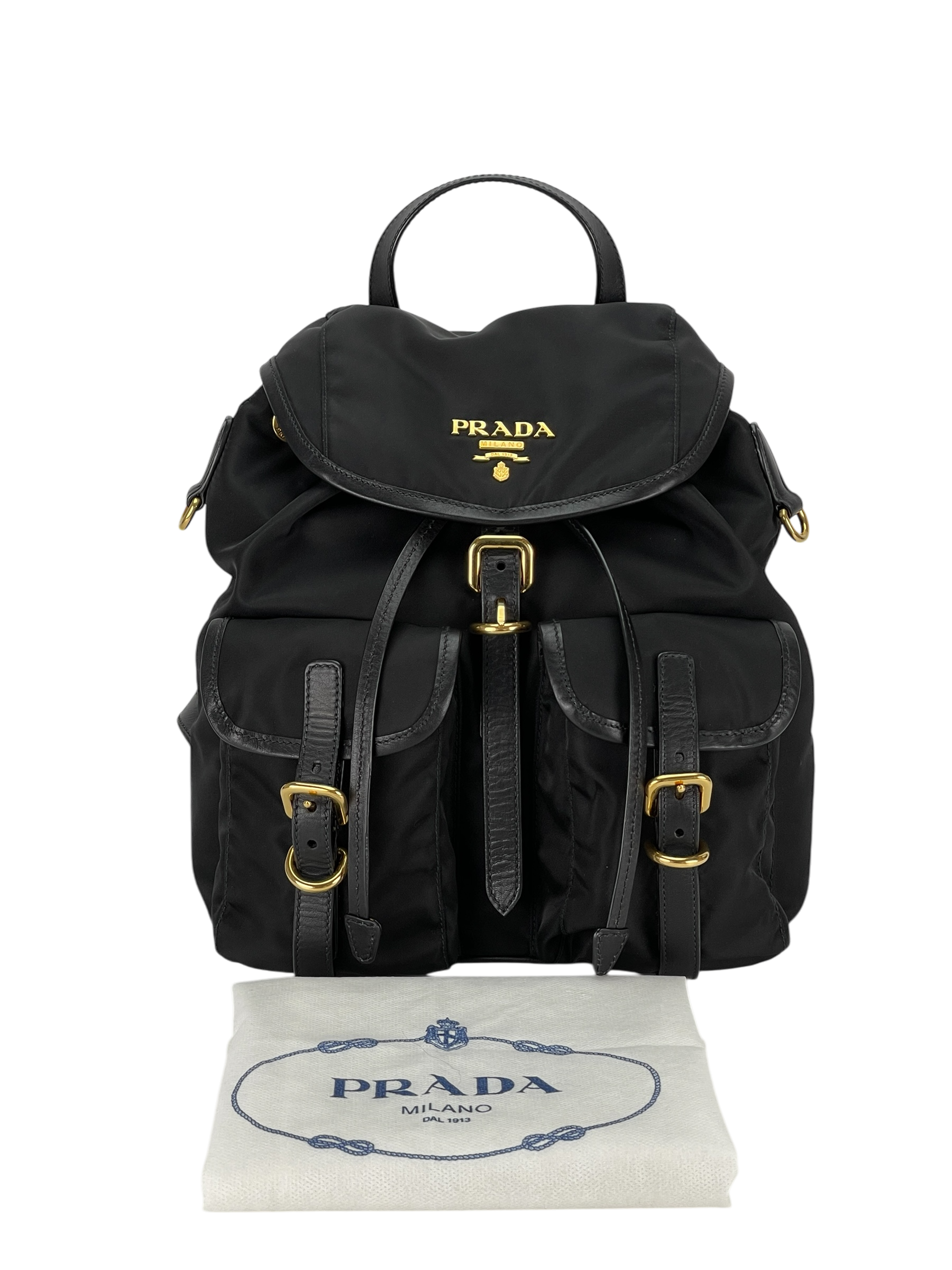 PRADA - Tessuto Nylon Soft Calfskin Small Backpack Black
