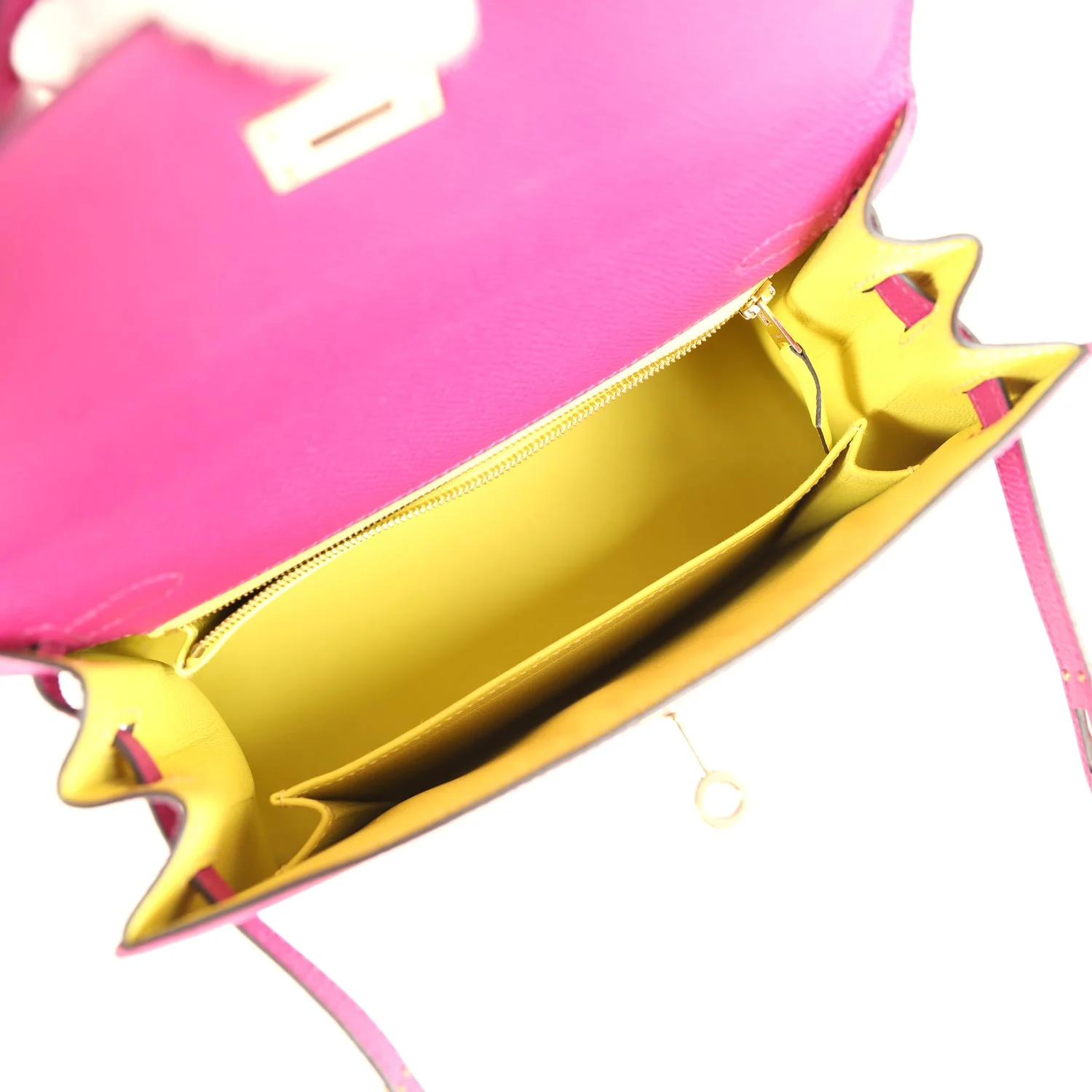 Pre-owned Hermes Special Order (HSS) Kelly Sellier 25 Rose Pourpre Verso Epsom Permabrass Hardware