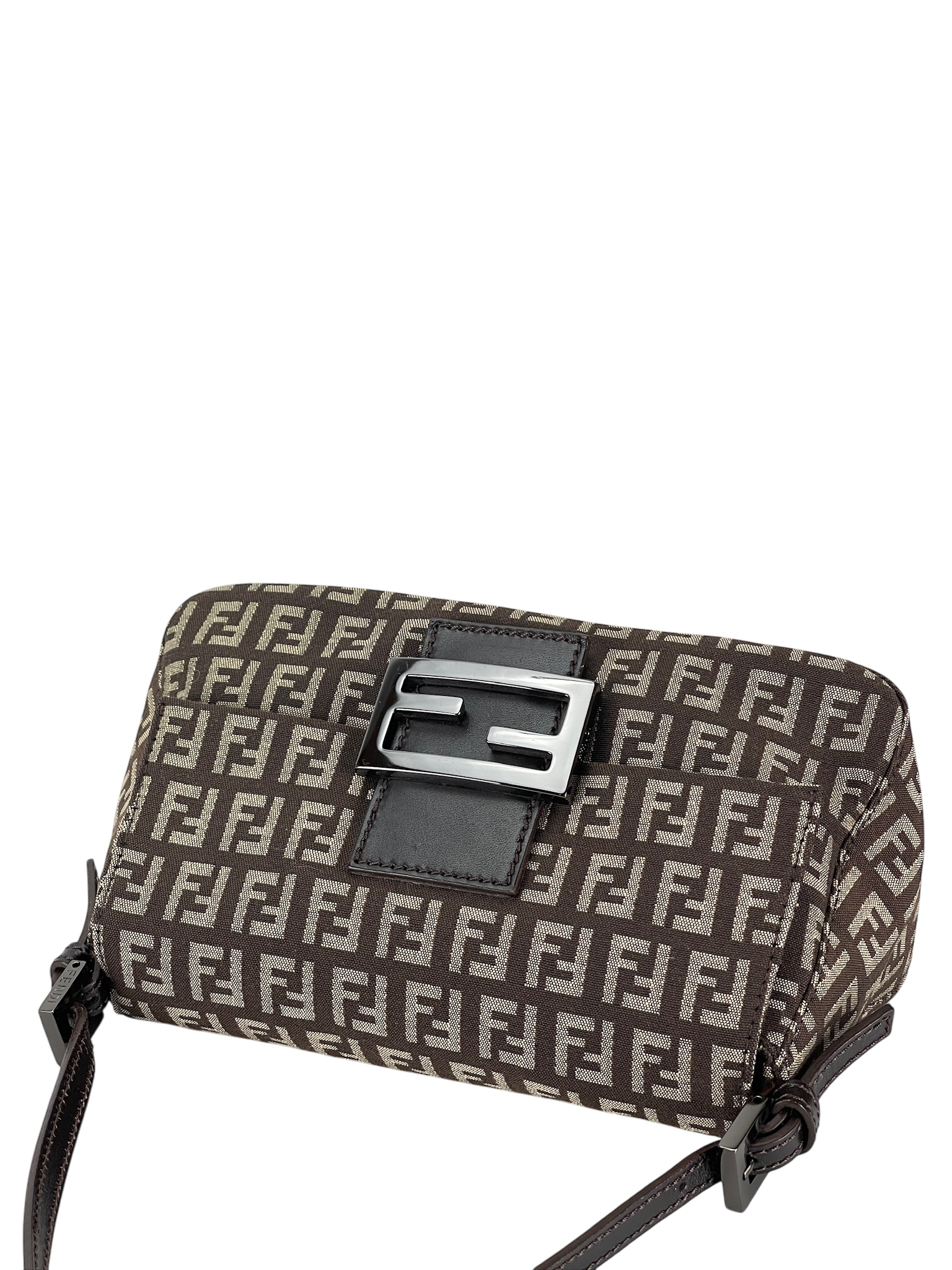 FENDI - Beige Zucca Baguette Handbag Sliver Hardware