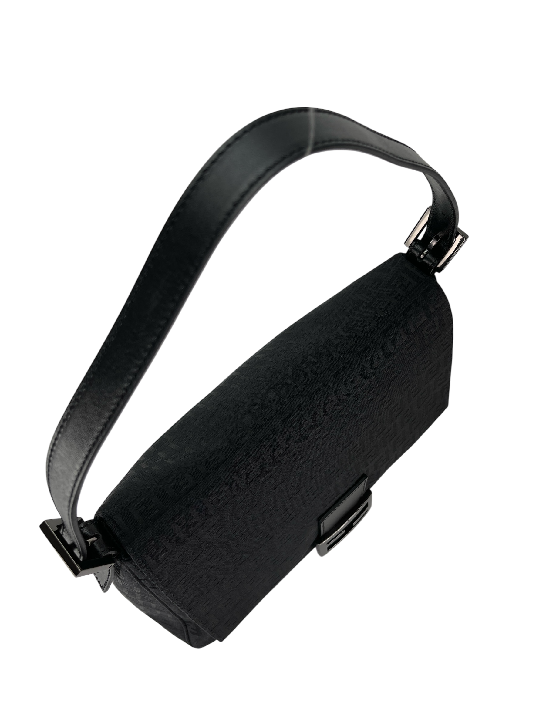 FENDI - Black Zucca Mamma Baguette Handbag Silver Hardware