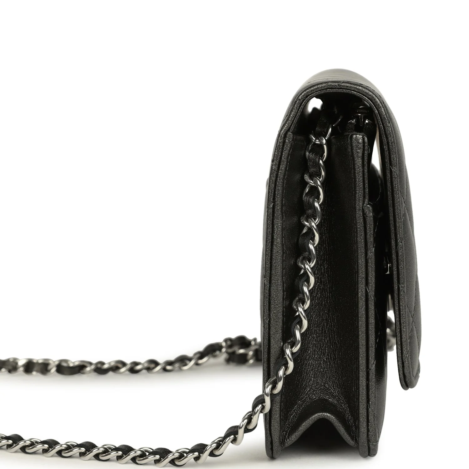 Chanel Wallet On Chain WOC Metallic Grey Lambskin Silver Hardware