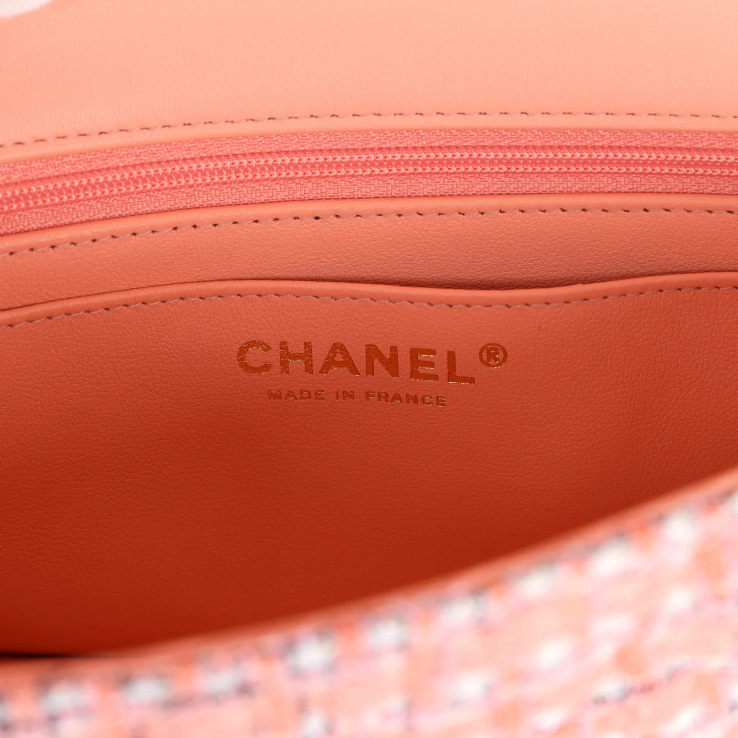 Chanel Mini Rectangular Top Handle Flap Bag Coral Tweed Light Gold Hardware