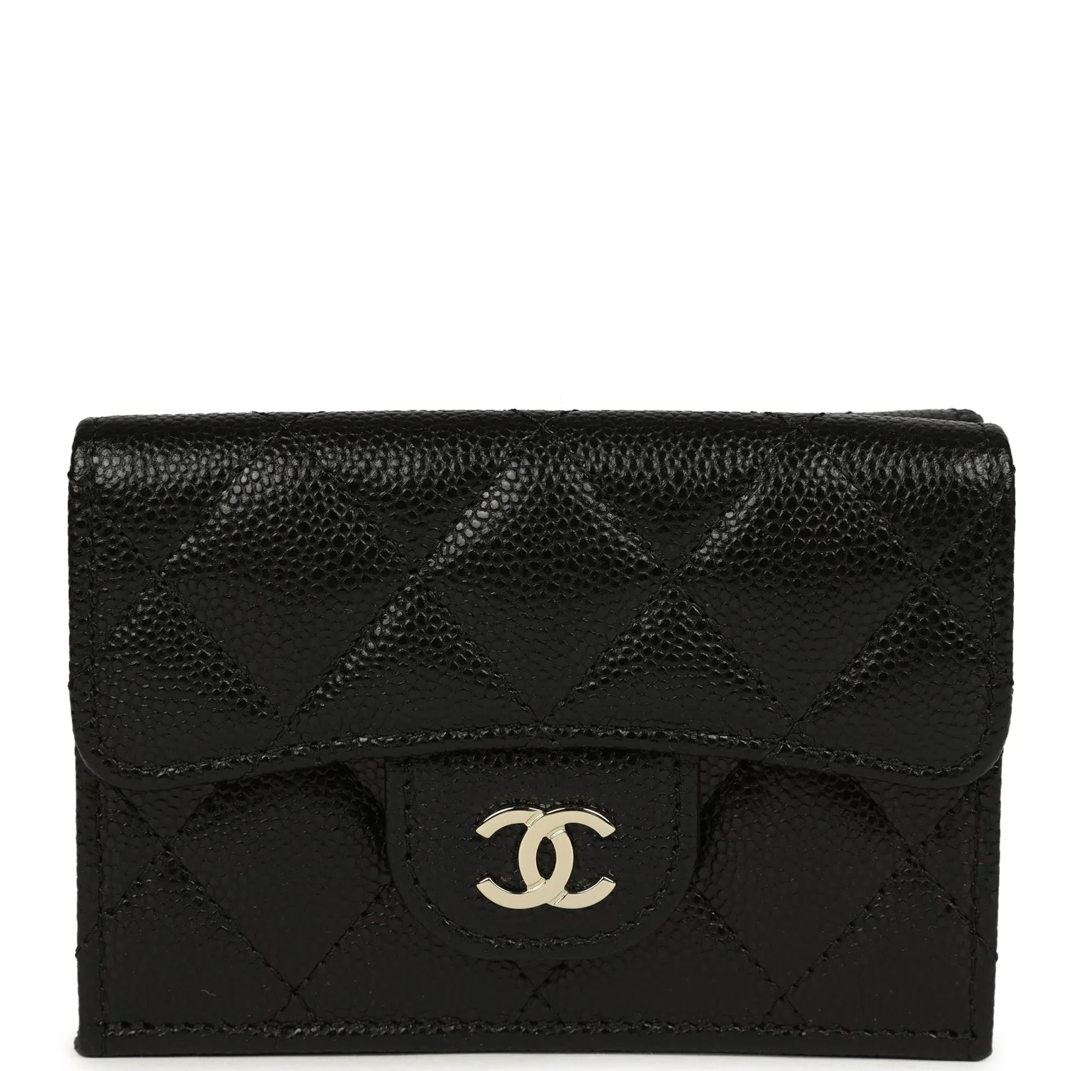 Chanel Small Classic Flap Wallet Black Shiny Caviar Light Gold Hardware