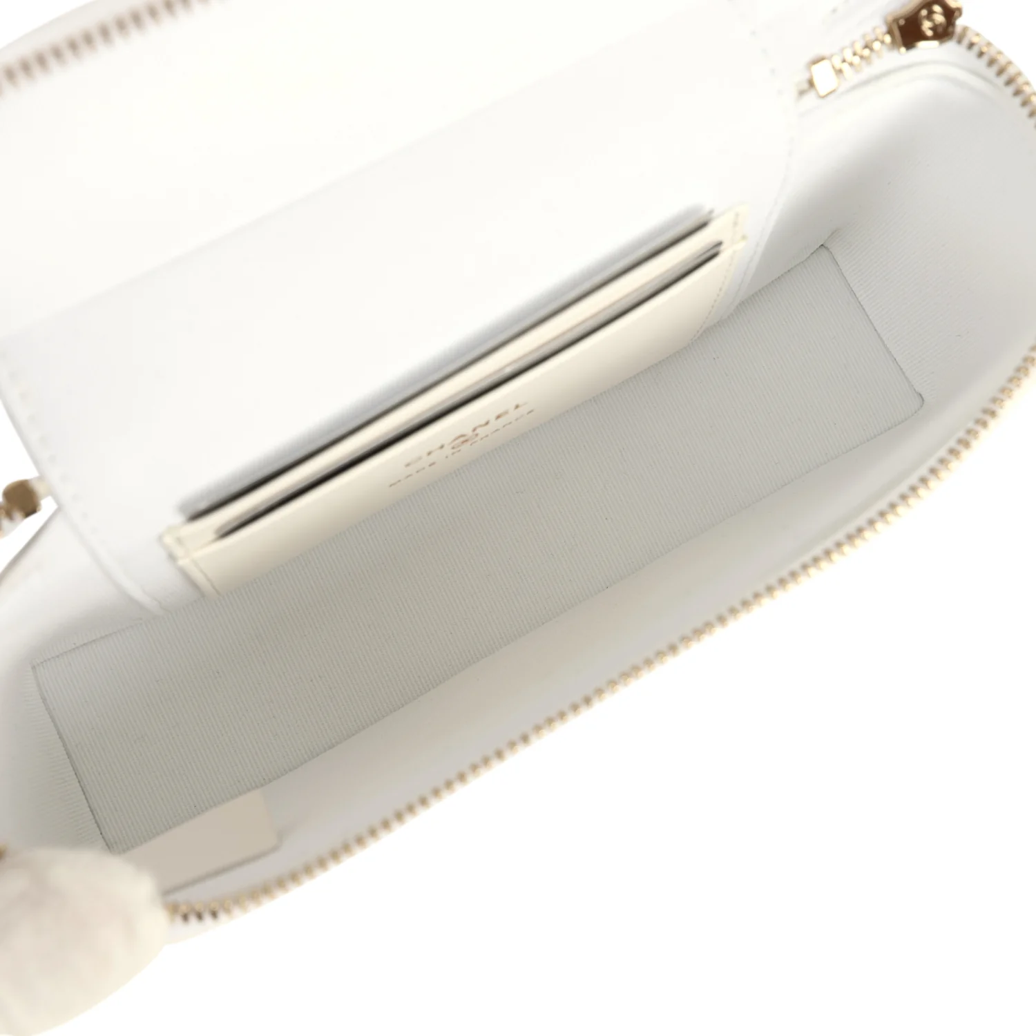 Chanel Top Handle Long Vanity Case with Chain White Shiny Caviar Light Gold Hardware