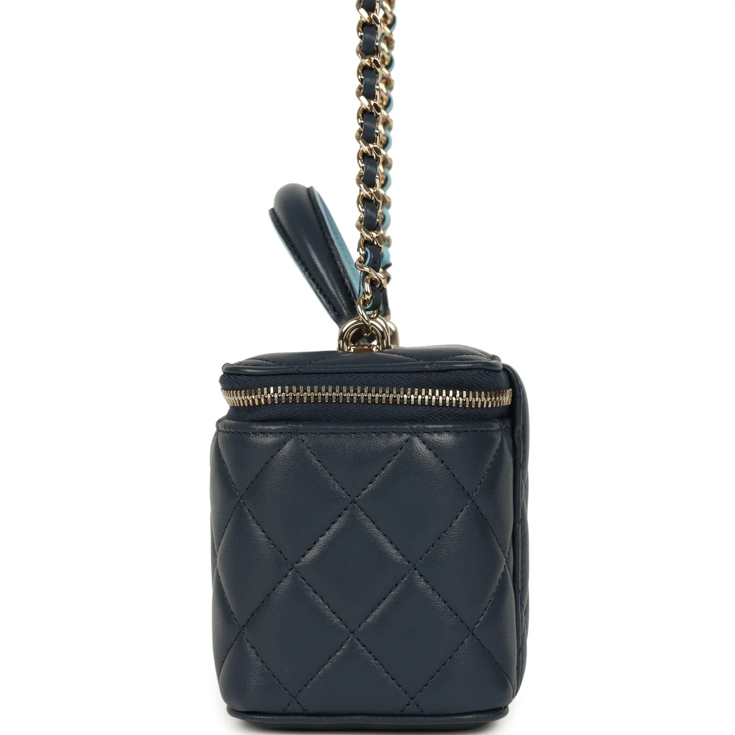 Chanel Small Top Handle Vanity Case Navy & Light Blue Lambskin Light Gold Hardware