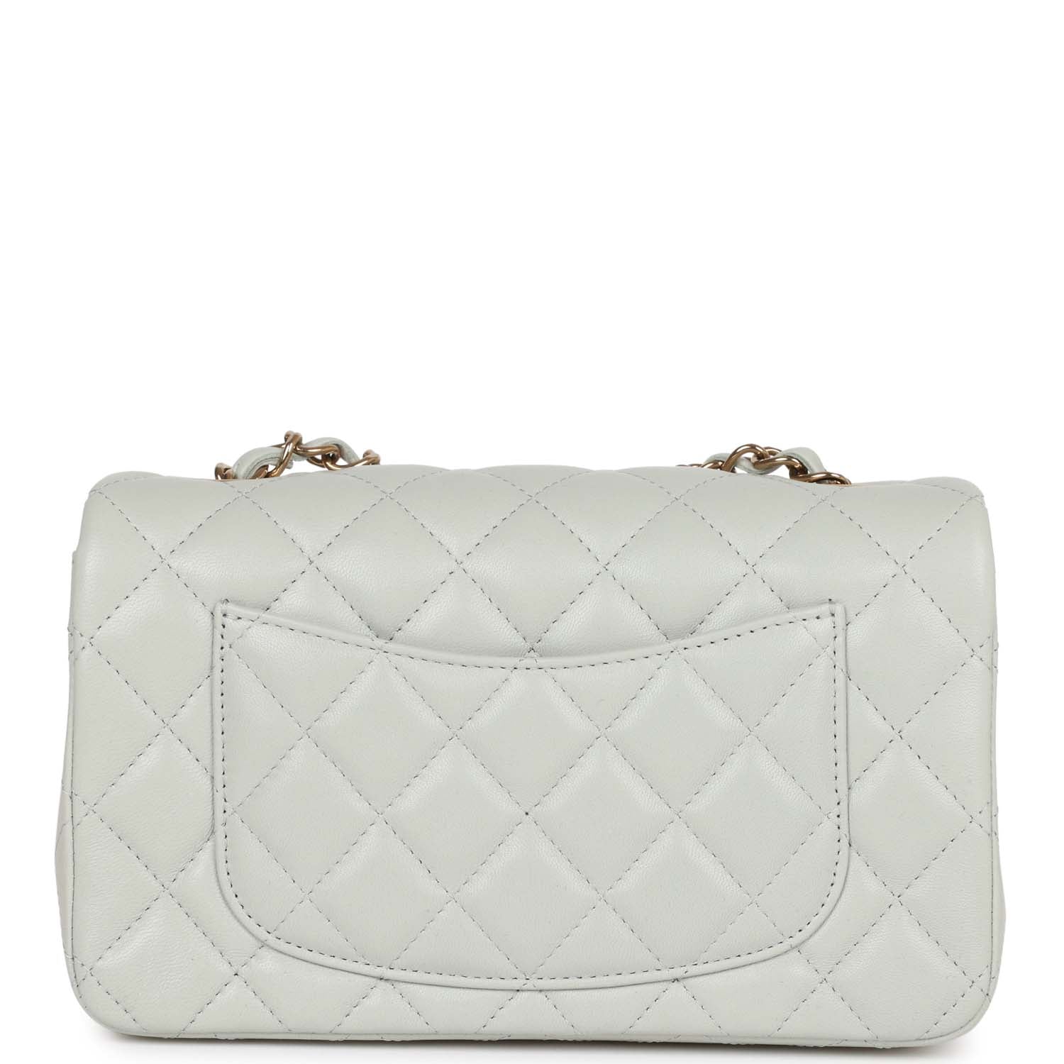 Chanel Mini Rectangular Flap Bag Light Grey Lambskin Light Gold Hardware